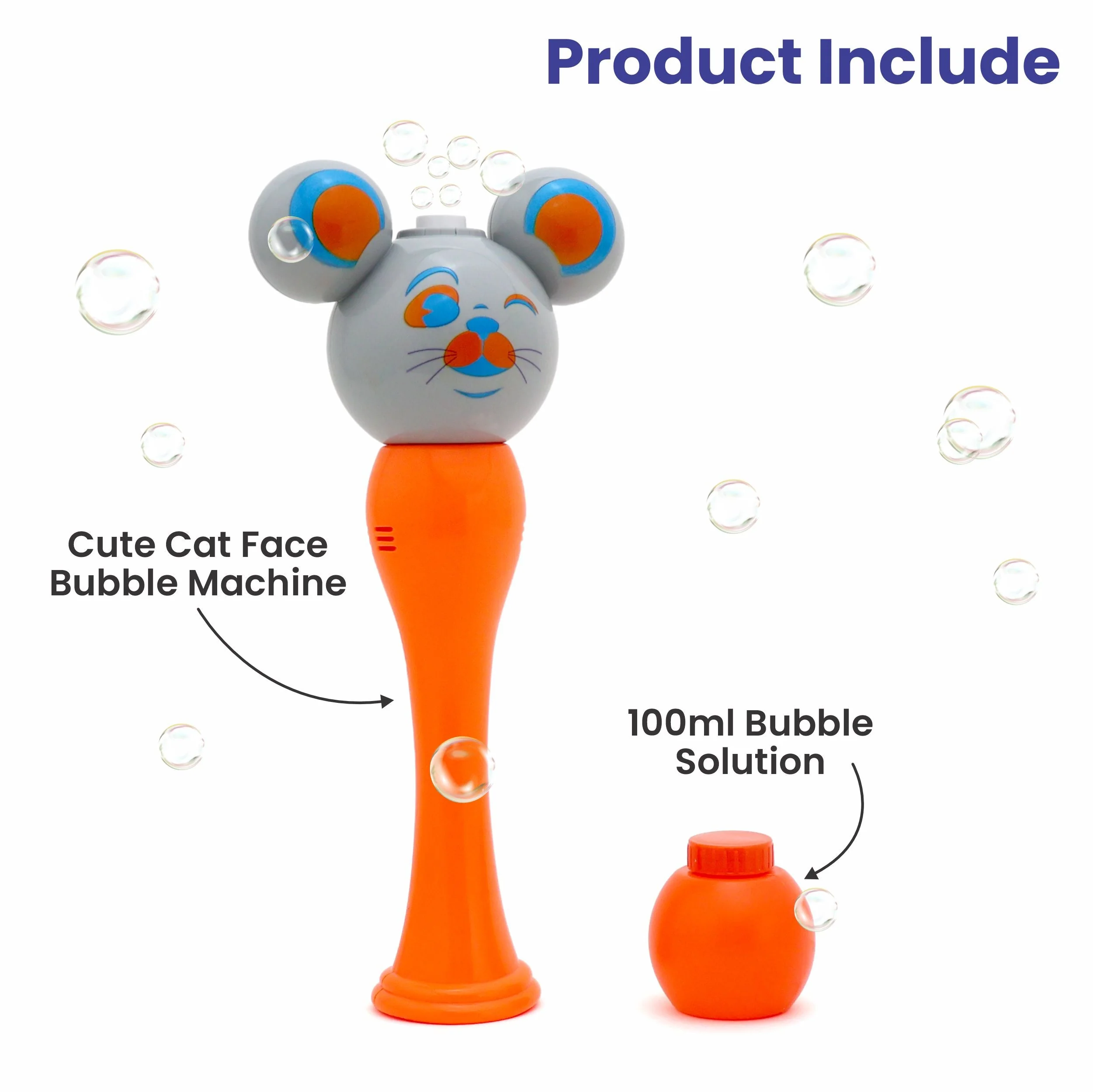 Chanak Cat Face Bubble Machine for Kids 3+ Years | Automatic Bubble Blower with Light & 100ml Solution – BIS Approved (Orange) - Image 3