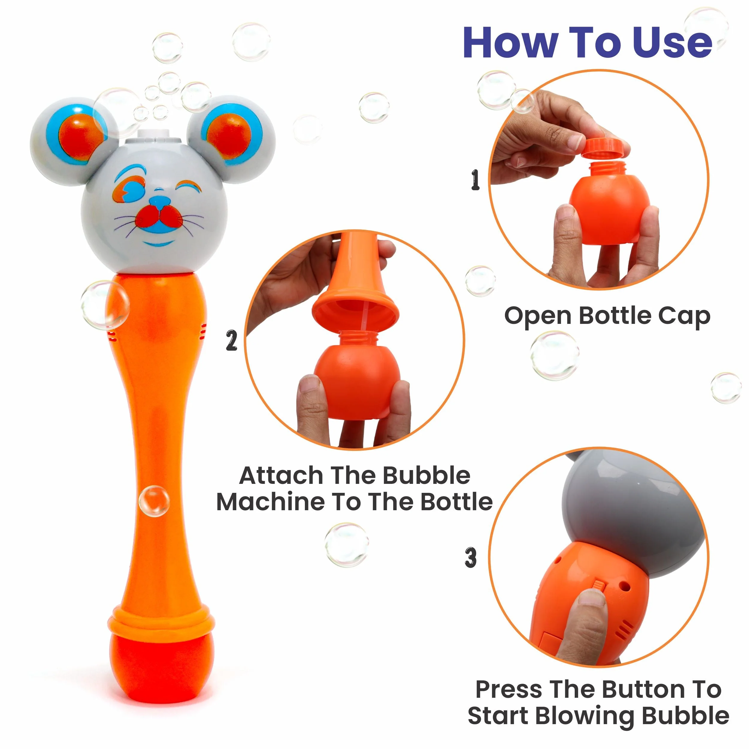 Chanak Cat Face Bubble Machine for Kids 3+ Years | Automatic Bubble Blower with Light & 100ml Solution – BIS Approved (Orange) - Image 4