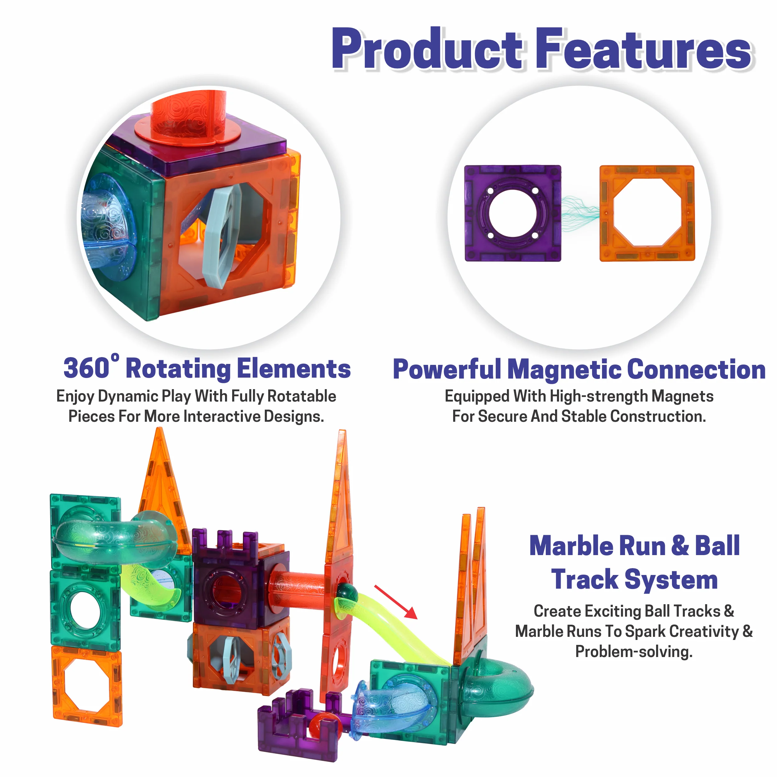 Chanak Magnetic Tiles Building Set for Kids 3+ Years | 48 Pcs STEM Toy with Marble Run, Slides & Balls – BIS Approved - Image 3