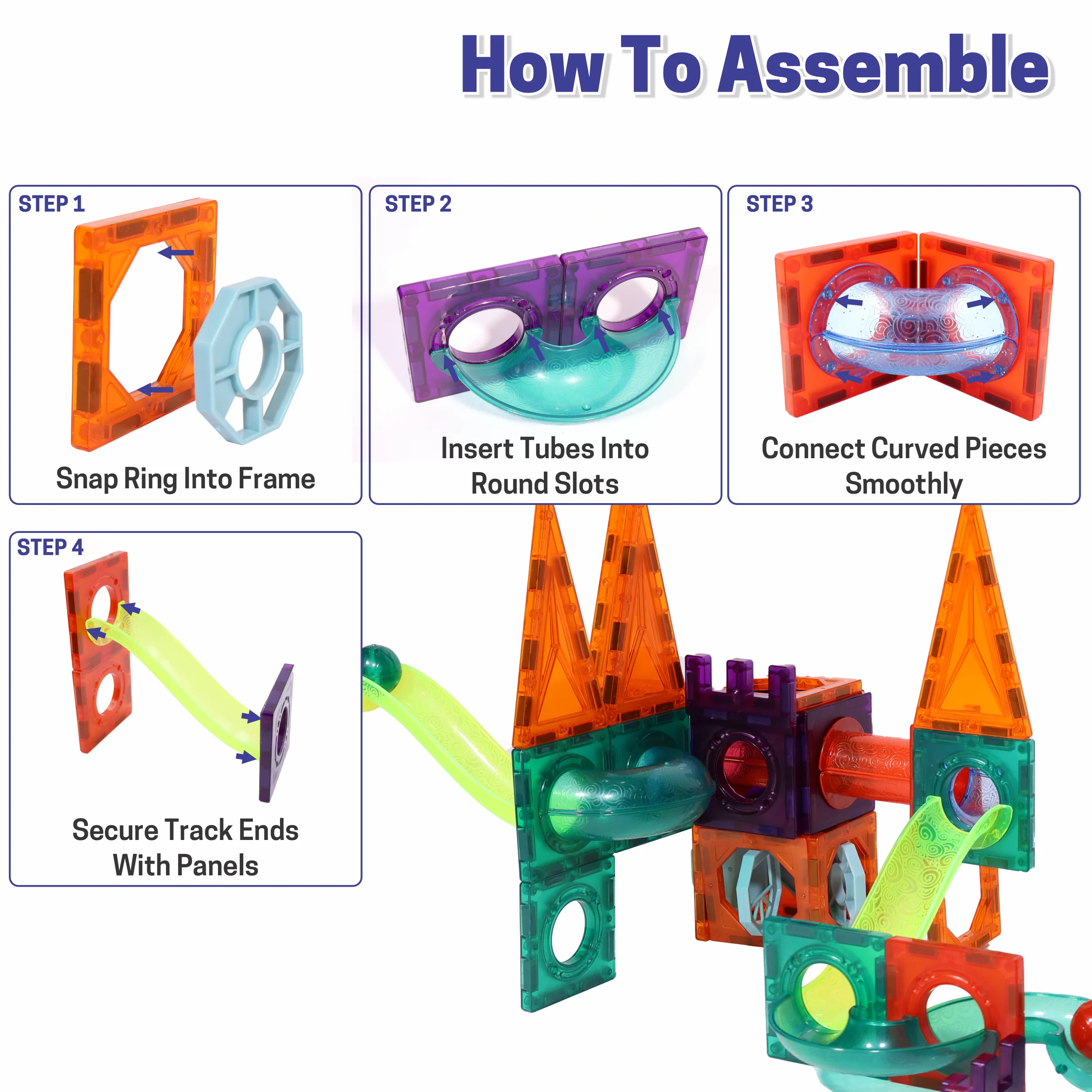 Chanak Magnetic Tiles Building Set for Kids 3+ Years | 48 Pcs STEM Toy with Marble Run, Slides & Balls – BIS Approved - Image 5