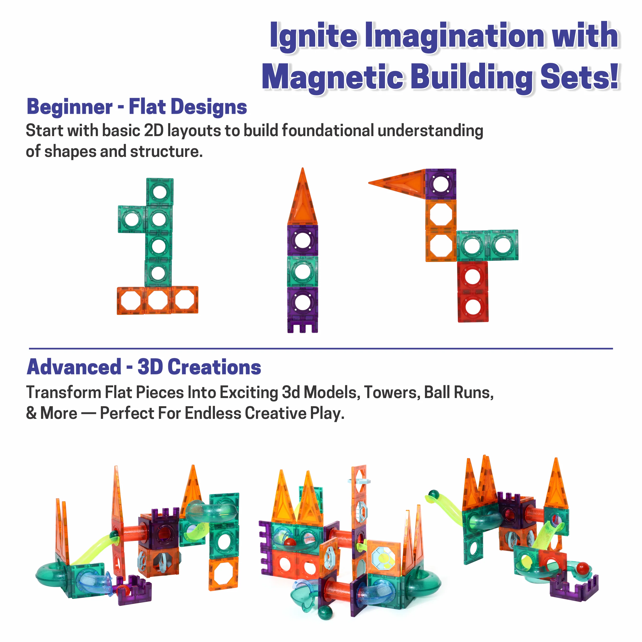 Chanak Magnetic Tiles Building Set for Kids 3+ Years | 48 Pcs STEM Toy with Marble Run, Slides & Balls – BIS Approved - Image 6