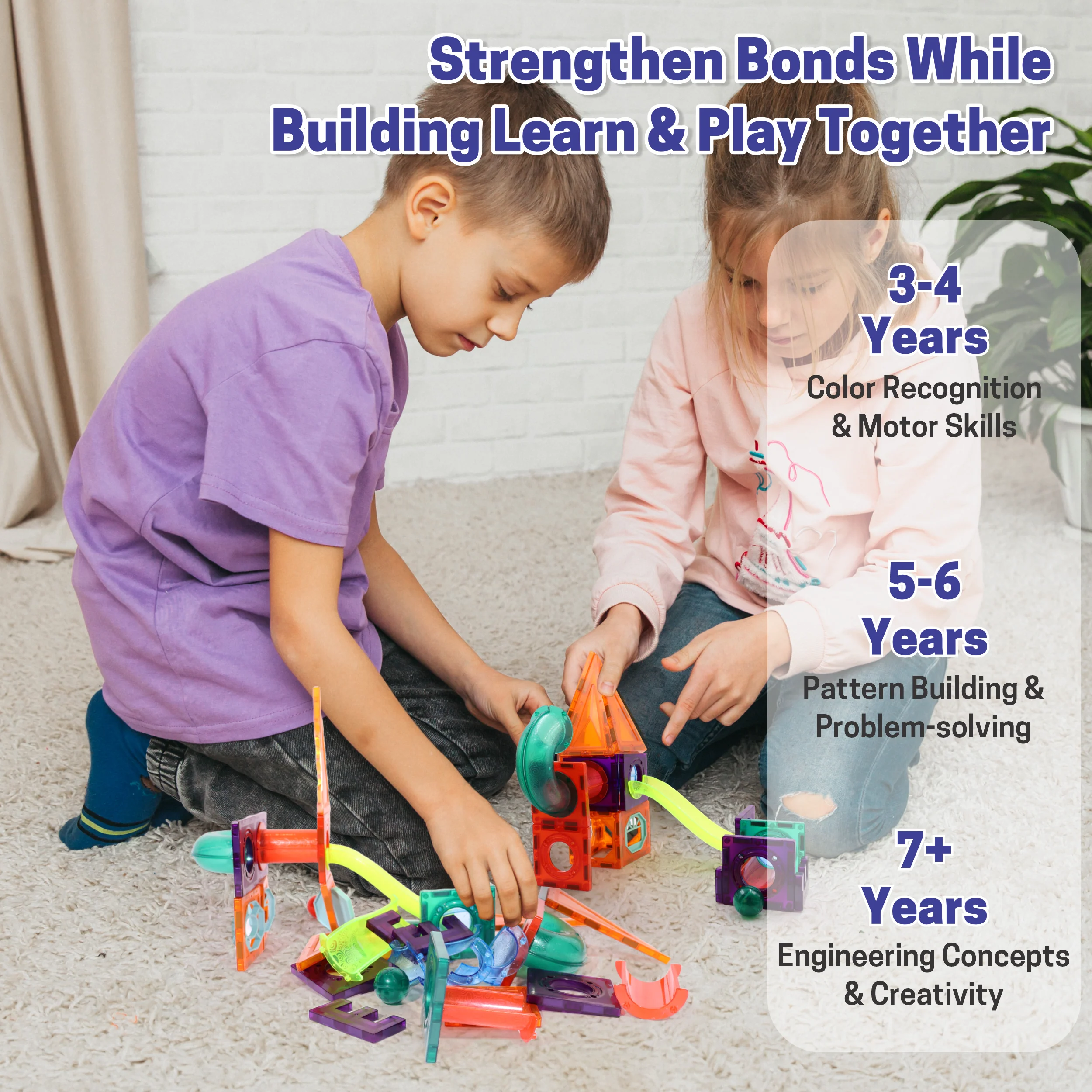 Chanak Magnetic Tiles Building Set for Kids 3+ Years | 48 Pcs STEM Toy with Marble Run, Slides & Balls – BIS Approved - Image 8