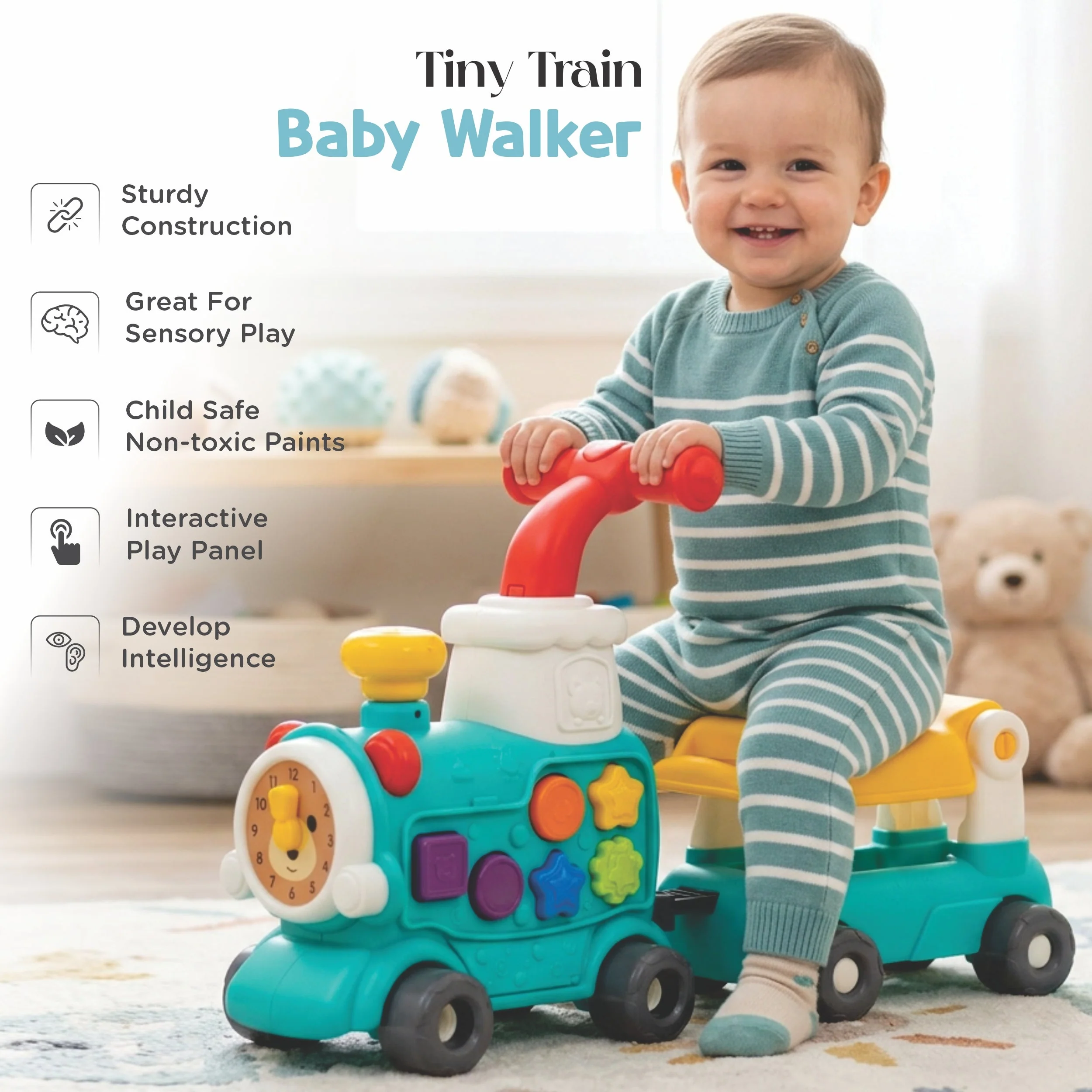 Chanak Tiny Train Baby Walker for 9+ Months | 5-in-1 Activity Centre with Piano, Gears & Maze – BIS Approved - Image 11