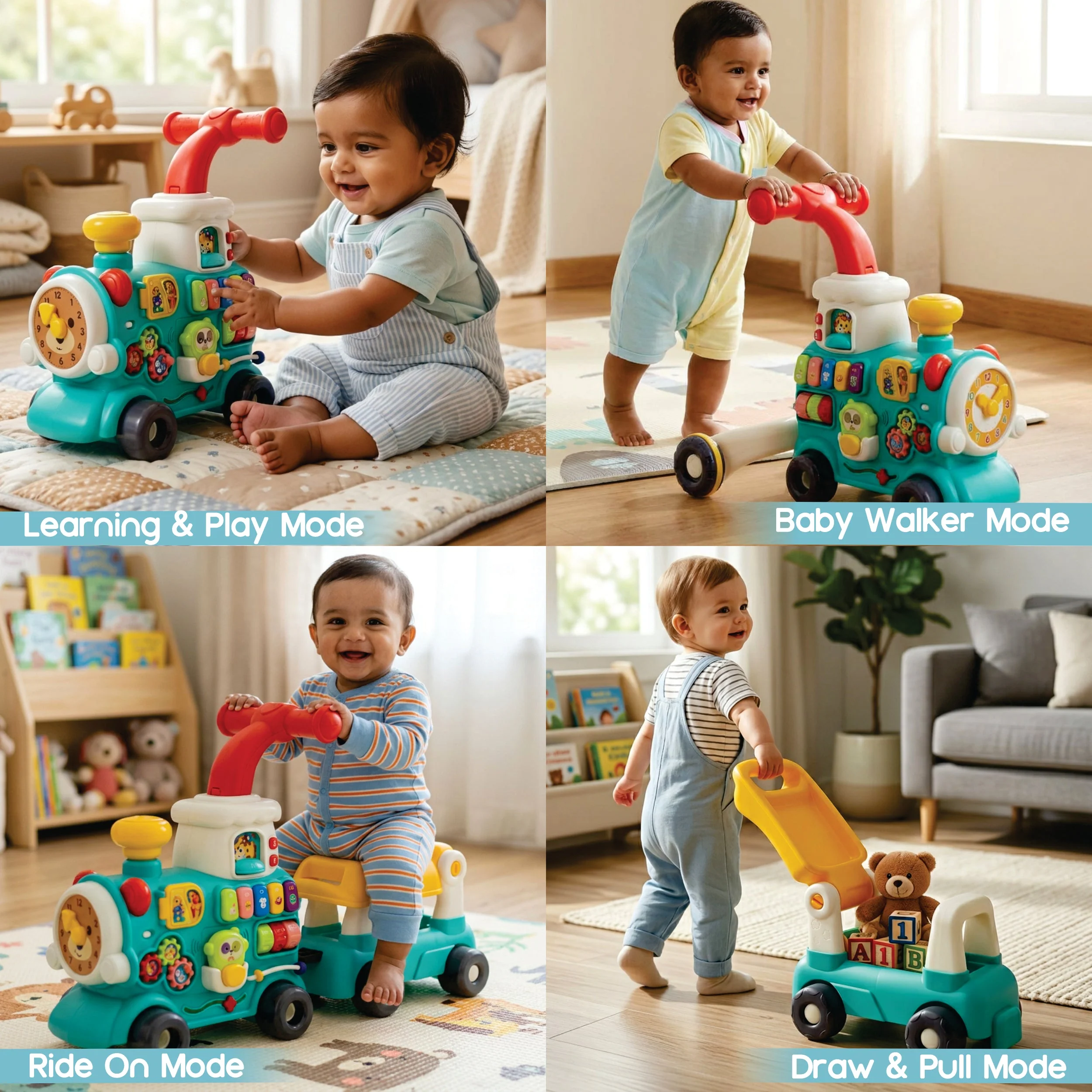 Chanak Tiny Train Baby Walker for 9+ Months | 5-in-1 Activity Centre with Piano, Gears & Maze – BIS Approved - Image 9