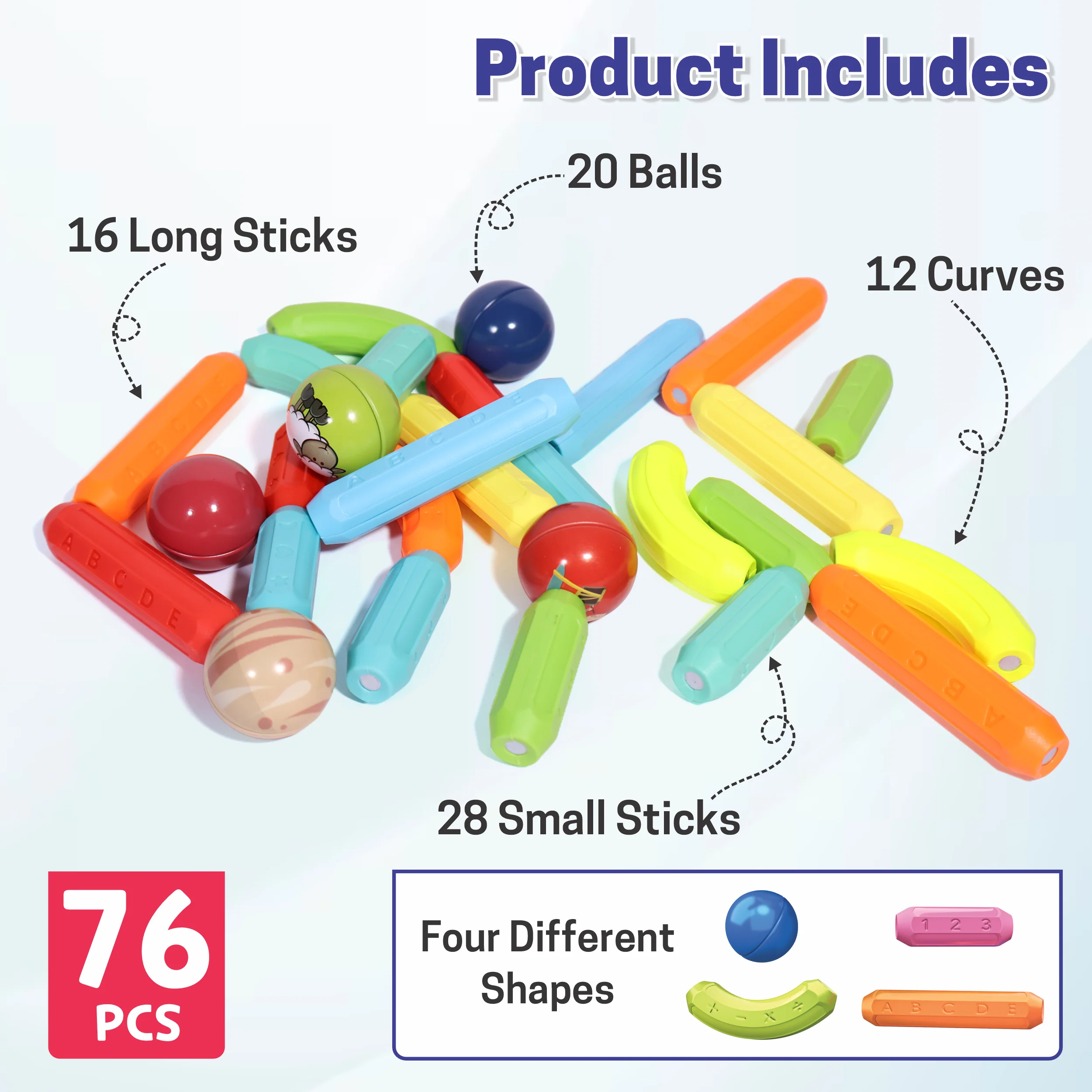 Chanak Magnetic Building Blocks for Kids 3+ Years | 76 Pcs STEM Stick & Ball Montessori Toy – BIS Approved - Image 7