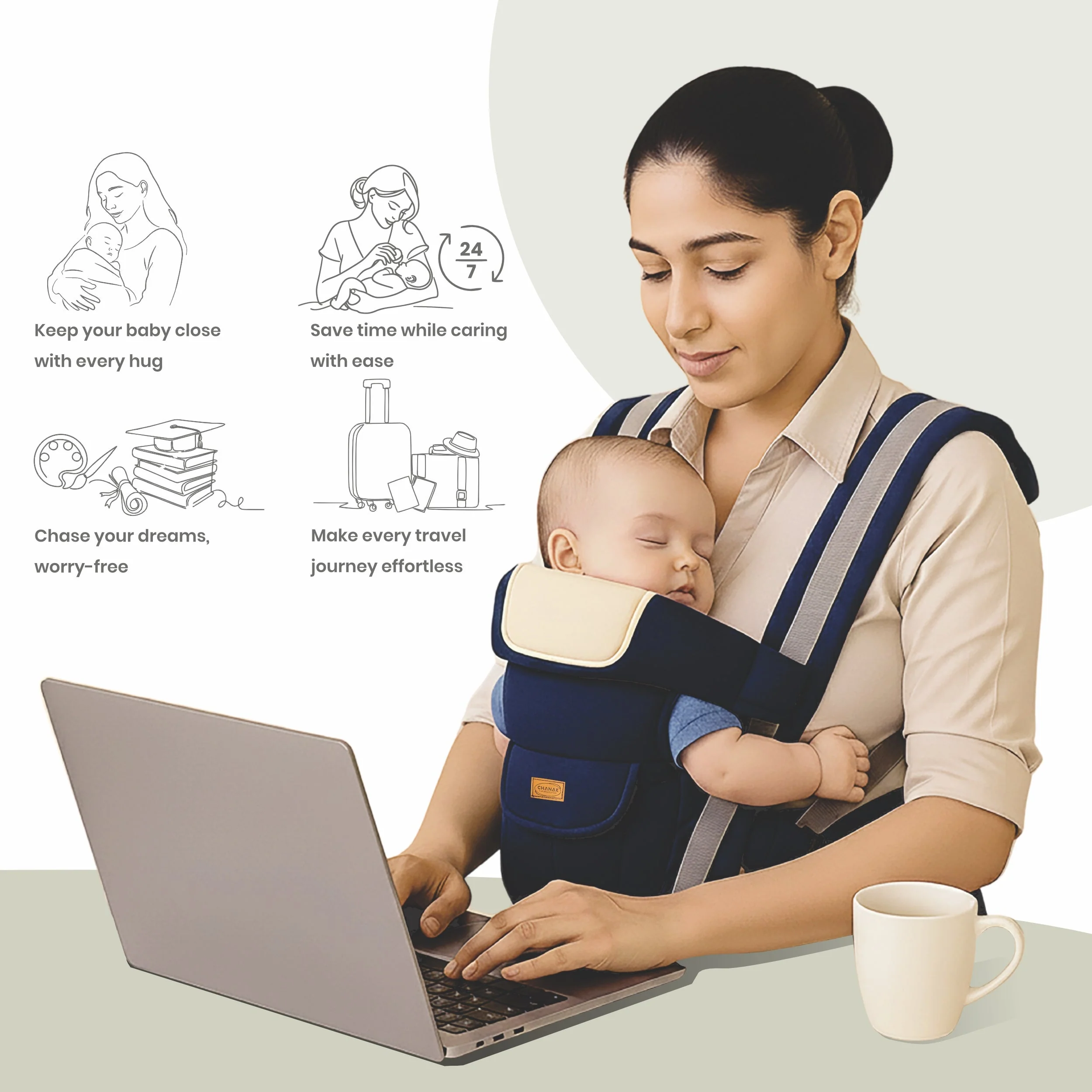 Chanak Baby Lap Carrier for Newborns 3+ Months | 4-in-1 Ergonomic Breathable Carrier up to 15kg – BIS Approved - Image 5
