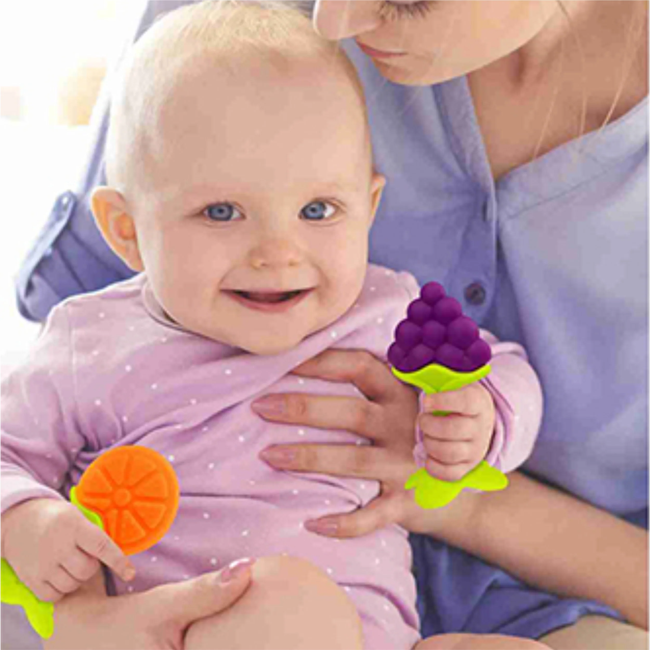 Chanak Silicone Fruit Teether for Babies 3+ Months | BPA Free Food Grade, Non-Toxic – BIS Approved (Blue & Pink) - Image 4