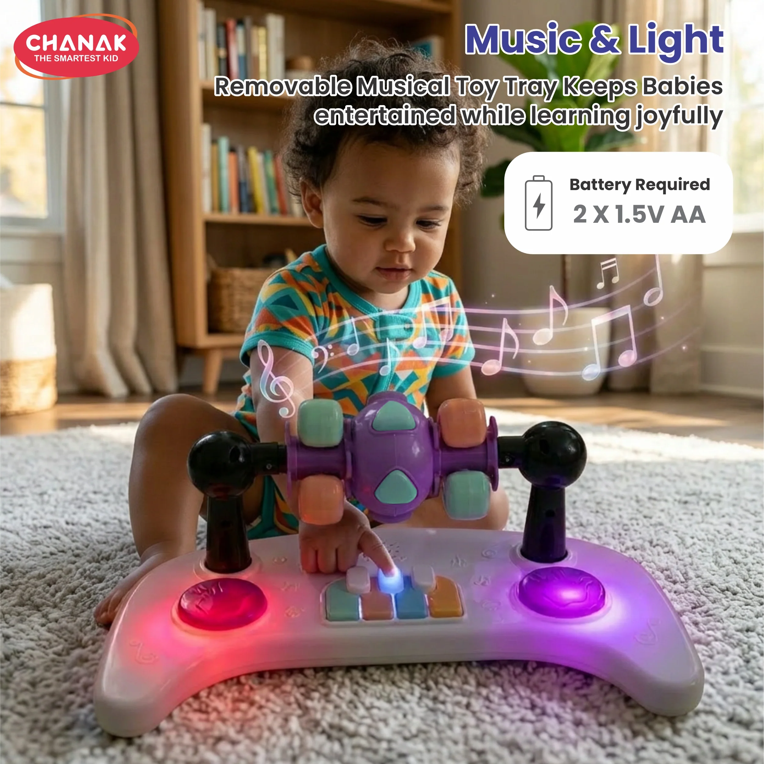 Chanak Baby Walker for 6-18 Months | Adjustable Height Foldable Push Walker with Music & Detachable Activity Tray – BIS Approved (Gray) - Image 8