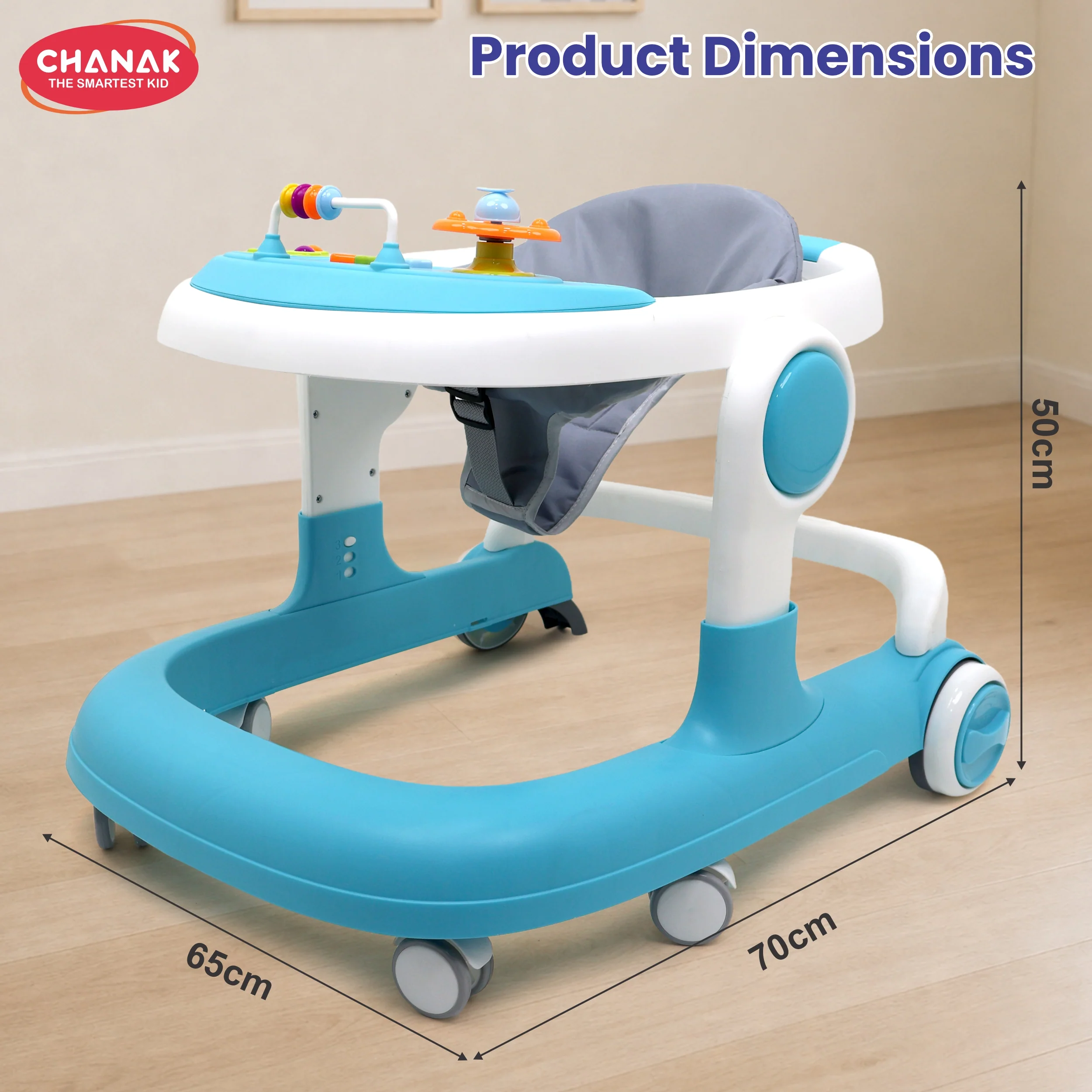 Chanak Baby Walker for 6-18 Months | Adjustable Height Foldable Push Walker with Music & Detachable Food Tray – BIS Approved - Image 3