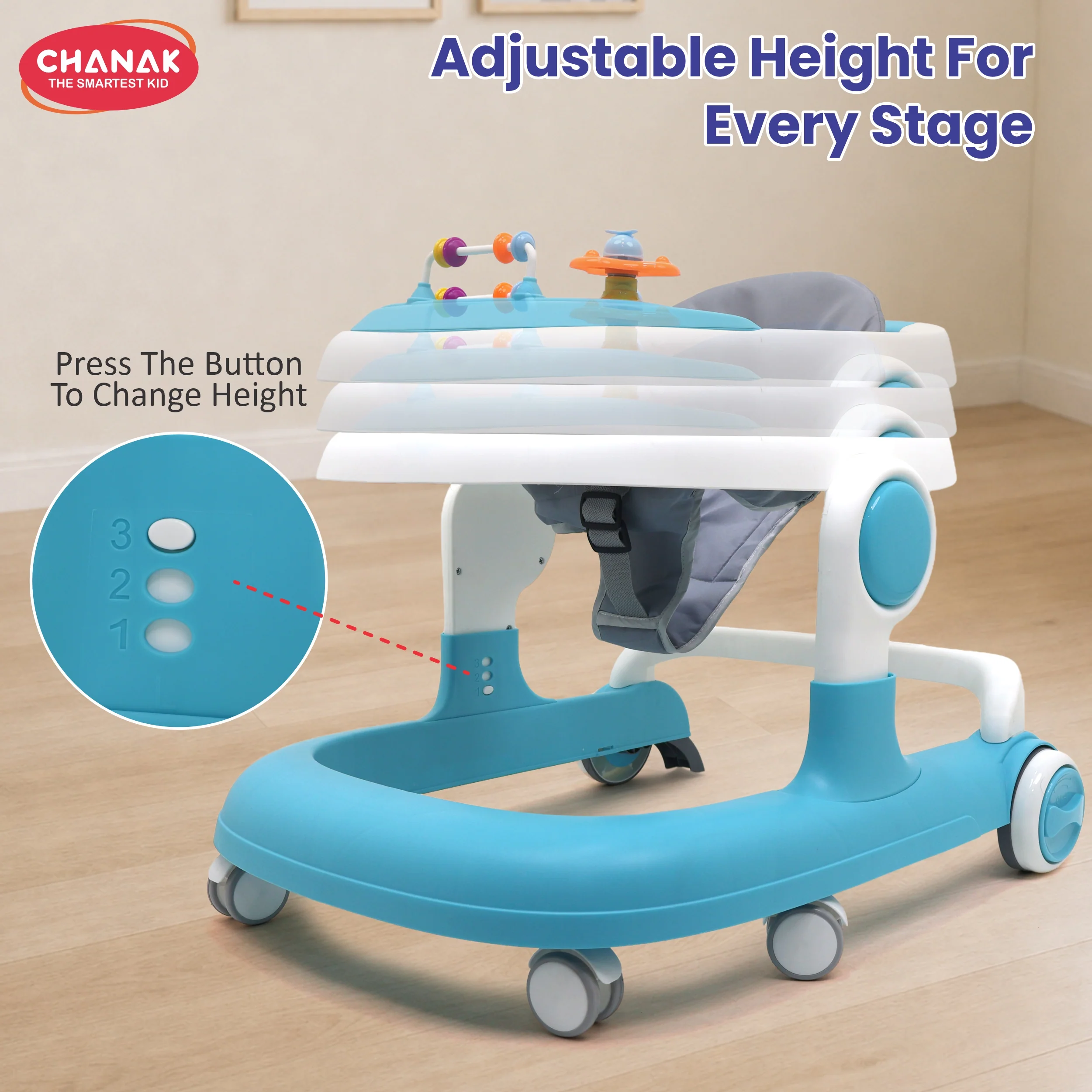 Chanak Baby Walker for 6-18 Months | Adjustable Height Foldable Push Walker with Music & Detachable Food Tray – BIS Approved - Image 7