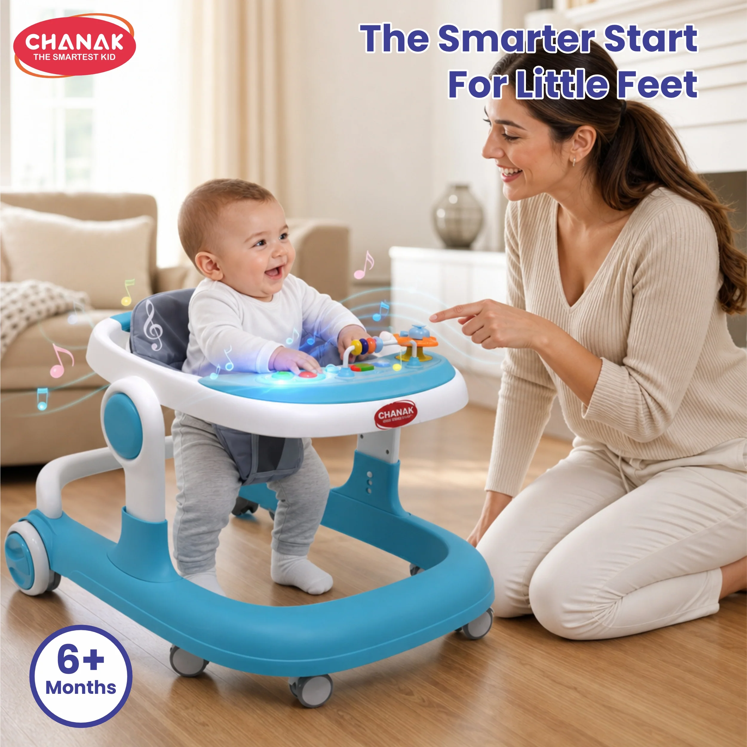 Chanak Baby Walker for 6-18 Months | Adjustable Height Foldable Push Walker with Music & Detachable Food Tray – BIS Approved - Image 9