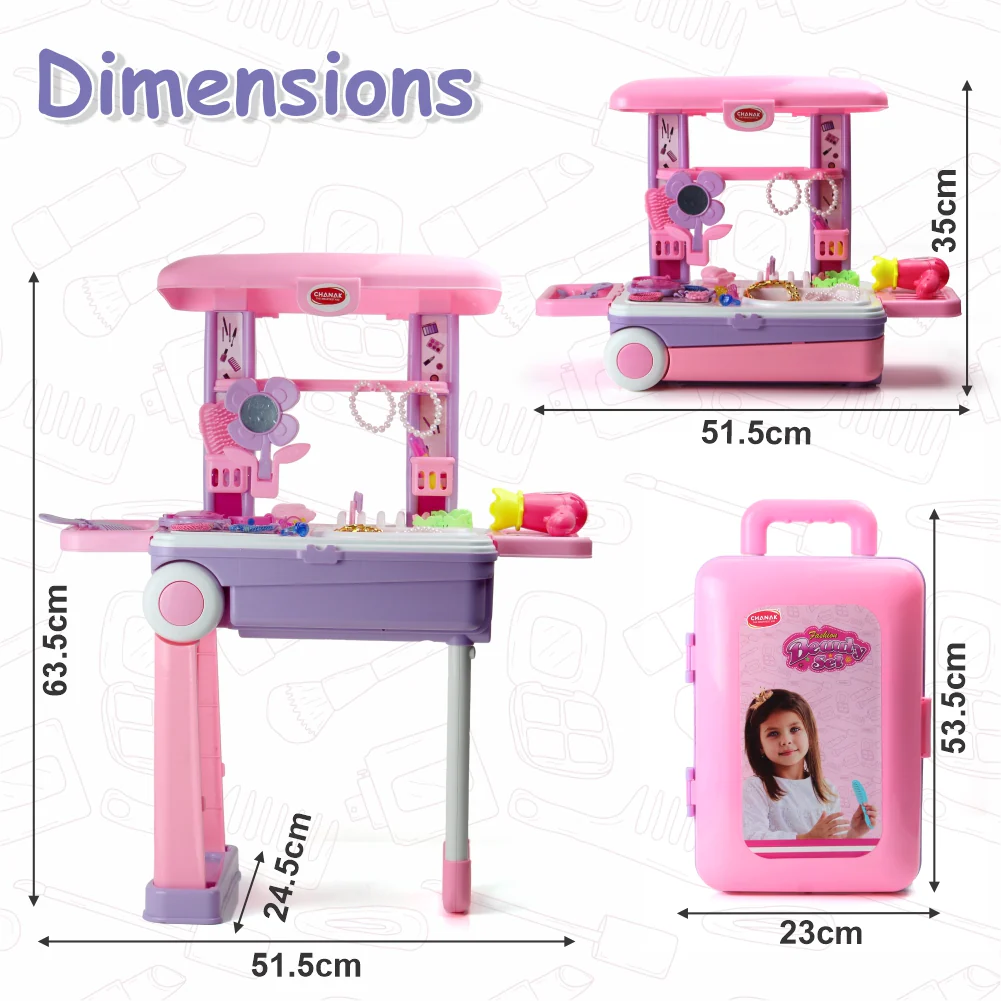 Chanak Beauty Playset for Kids 3+ Years | 25 Pcs Pretend Play Makeup Set with Trolley on Wheels – BIS Approved - Image 3