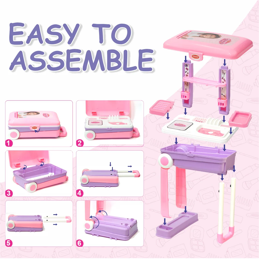 Chanak Beauty Playset for Kids 3+ Years | 25 Pcs Pretend Play Makeup Set with Trolley on Wheels – BIS Approved - Image 6