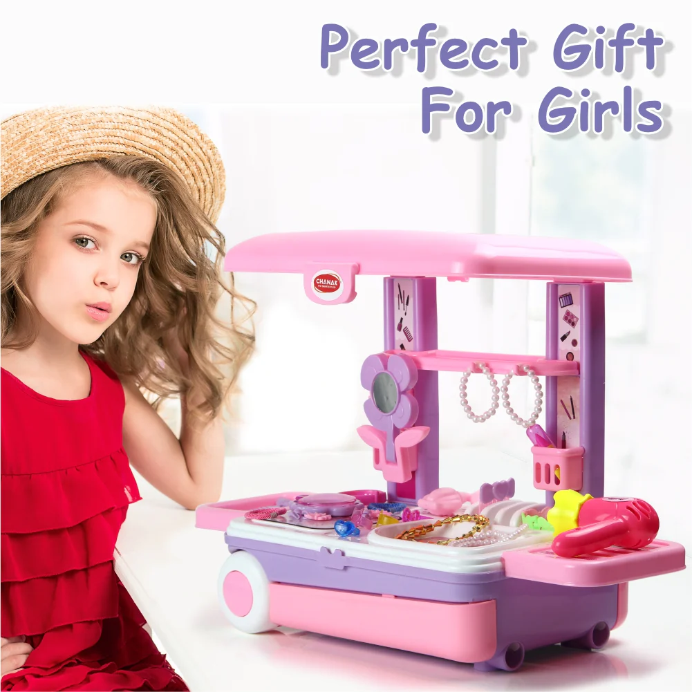 Chanak Beauty Playset for Kids 3+ Years | 25 Pcs Pretend Play Makeup Set with Trolley on Wheels – BIS Approved - Image 8