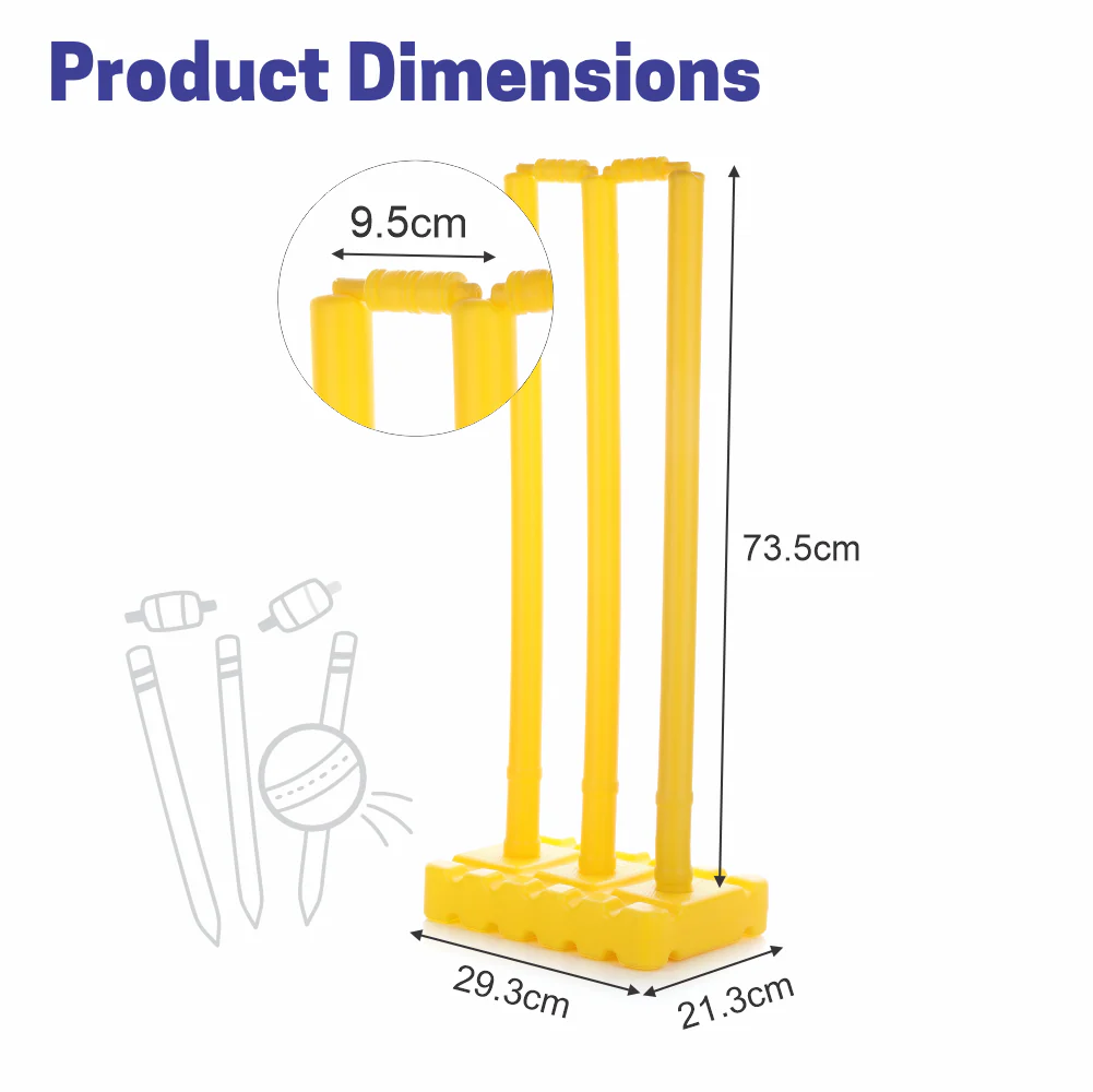 Chanak Big Cricket Stumps Set for Kids 5+ Years | 3 Stumps, Stand Base & Bails – BIS Approved - Image 3