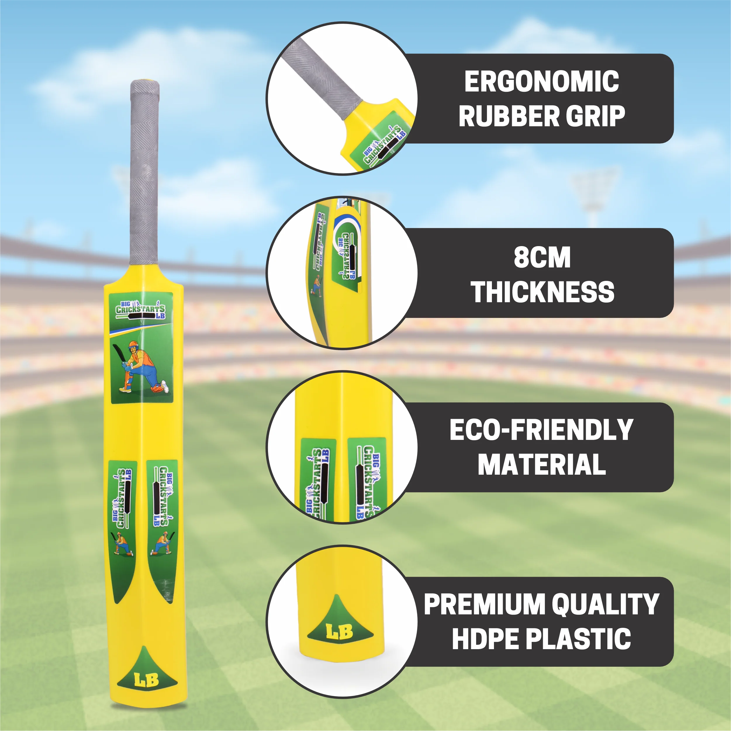 Chanak Big Cricket Turf Bat for Kids & Adults 15+ Years | 34.5 Inch Indoor & Outdoor Cricket Bat – BIS Approved (Yellow) - Image 3