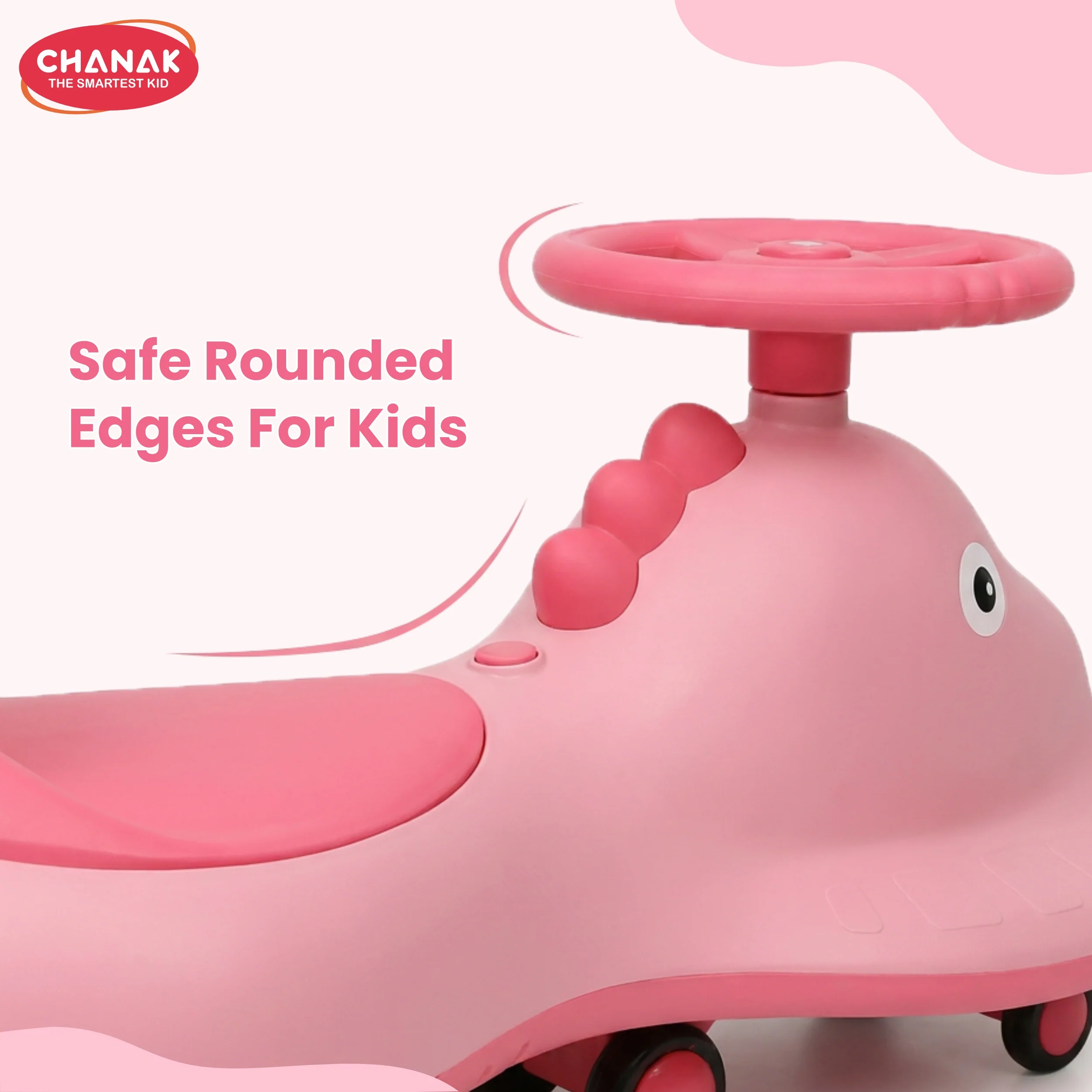 Chanak Dino Swing Ride-On Car for Kids 3+ Years | 360° Wheels, Lights & Music Animal Shape Wiggle Car – BIS Approved (Pink) - Image 5