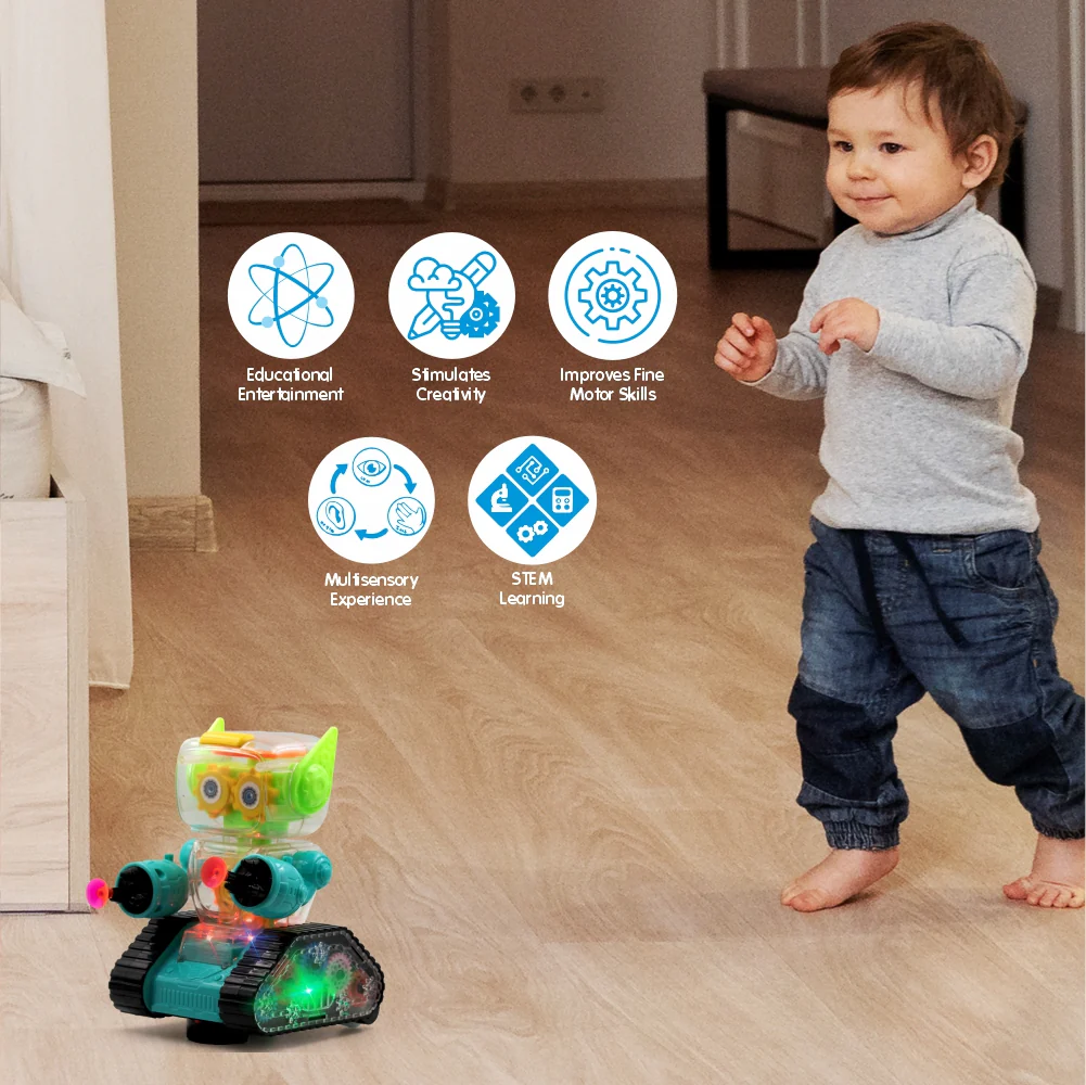 Chanak Gear Robot Car Toy for Kids | Transparent Electric Bump & Go with Sound & Light – BIS Approved (Blue) - Image 9