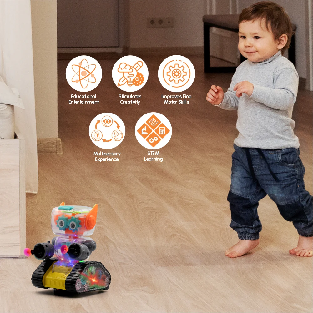 Chanak Gear Robot Car Toy for Kids | Transparent Electric Bump & Go with Sound & Light – BIS Approved (Yellow) - Image 10