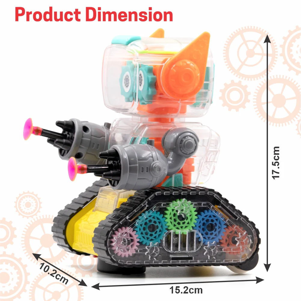 Chanak Gear Robot Car Toy for Kids | Transparent Electric Bump & Go with Sound & Light – BIS Approved (Yellow) - Image 3