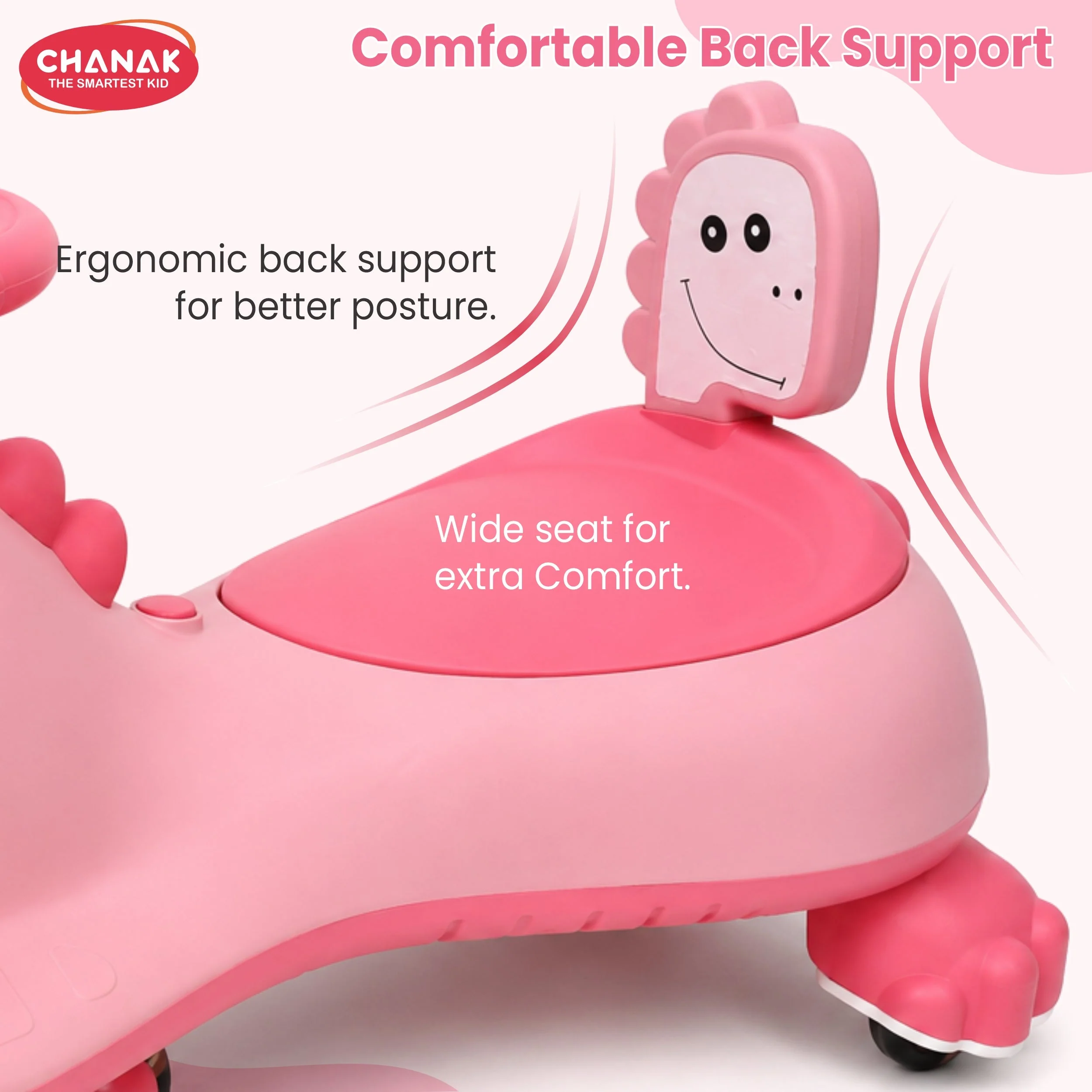Chanak Dino Swing Ride-On Car for Kids 3+ Years | 360° Wheels, Lights & Music Animal Shape Wiggle Car – BIS Approved - Image 14