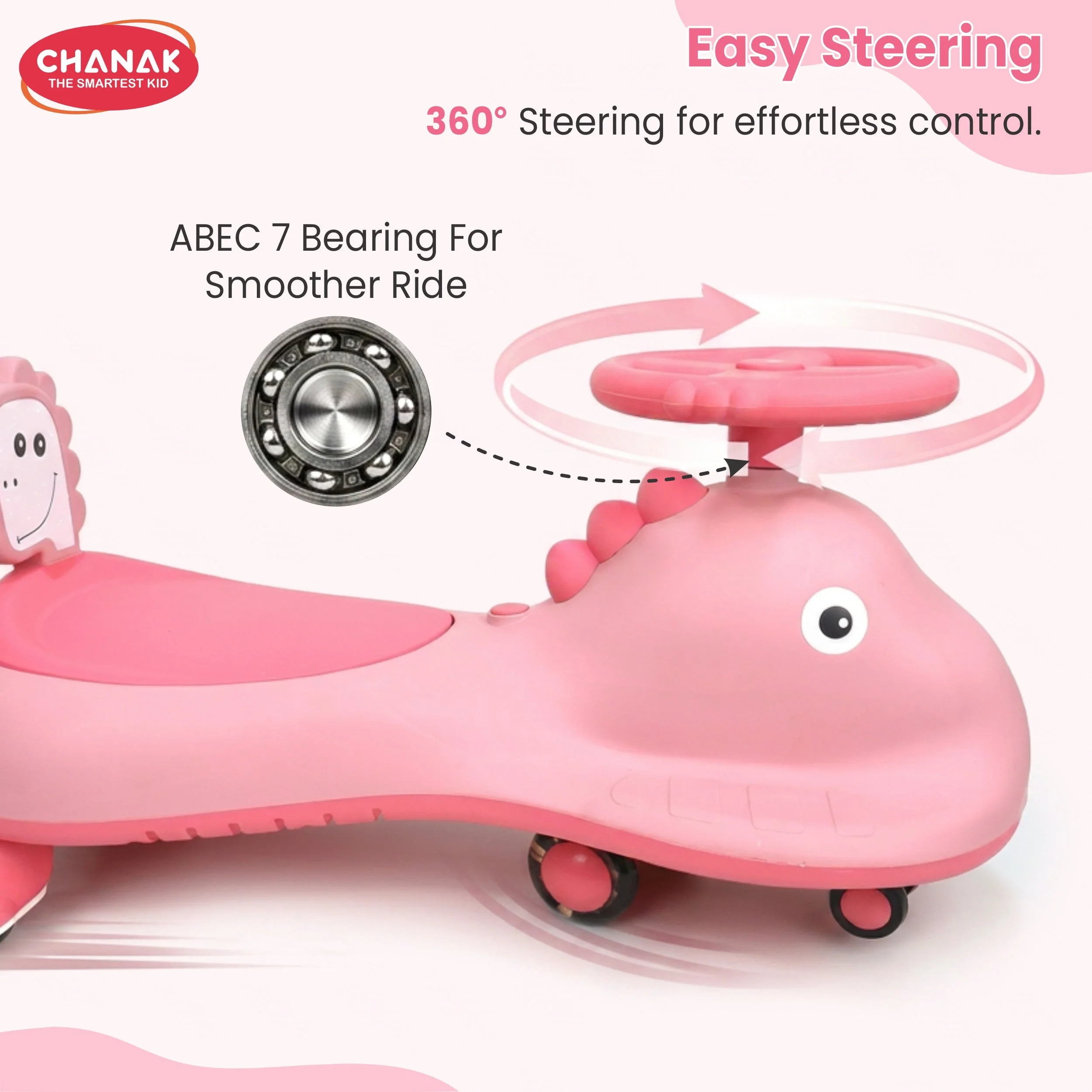 Chanak Dino Swing Ride-On Car for Kids 3+ Years | 360° Wheels, Lights & Music Animal Shape Wiggle Car – BIS Approved - Image 17