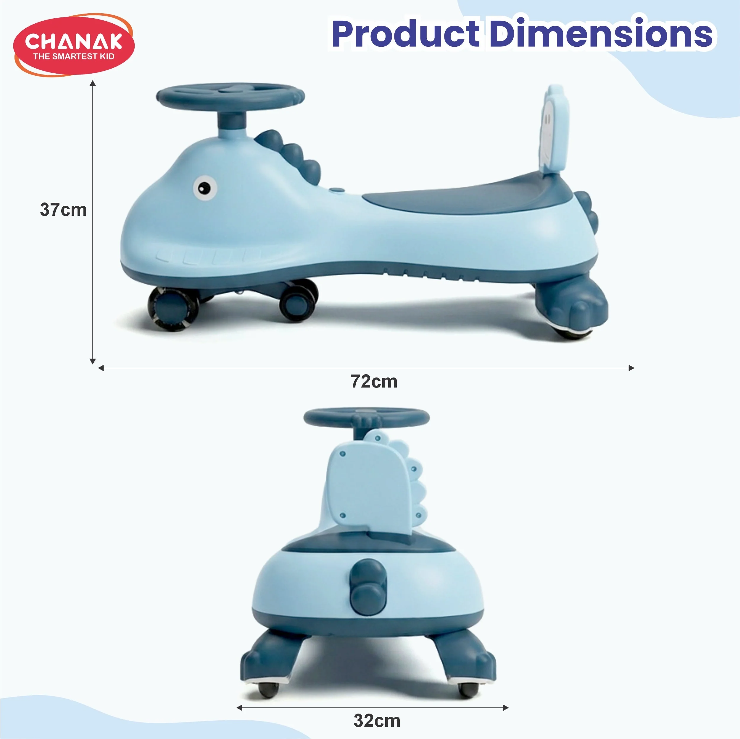 Chanak Dino Swing Ride-On Car for Kids 3+ Years | 360° Wheels, Lights & Music Animal Shape Wiggle Car – BIS Approved - Image 4