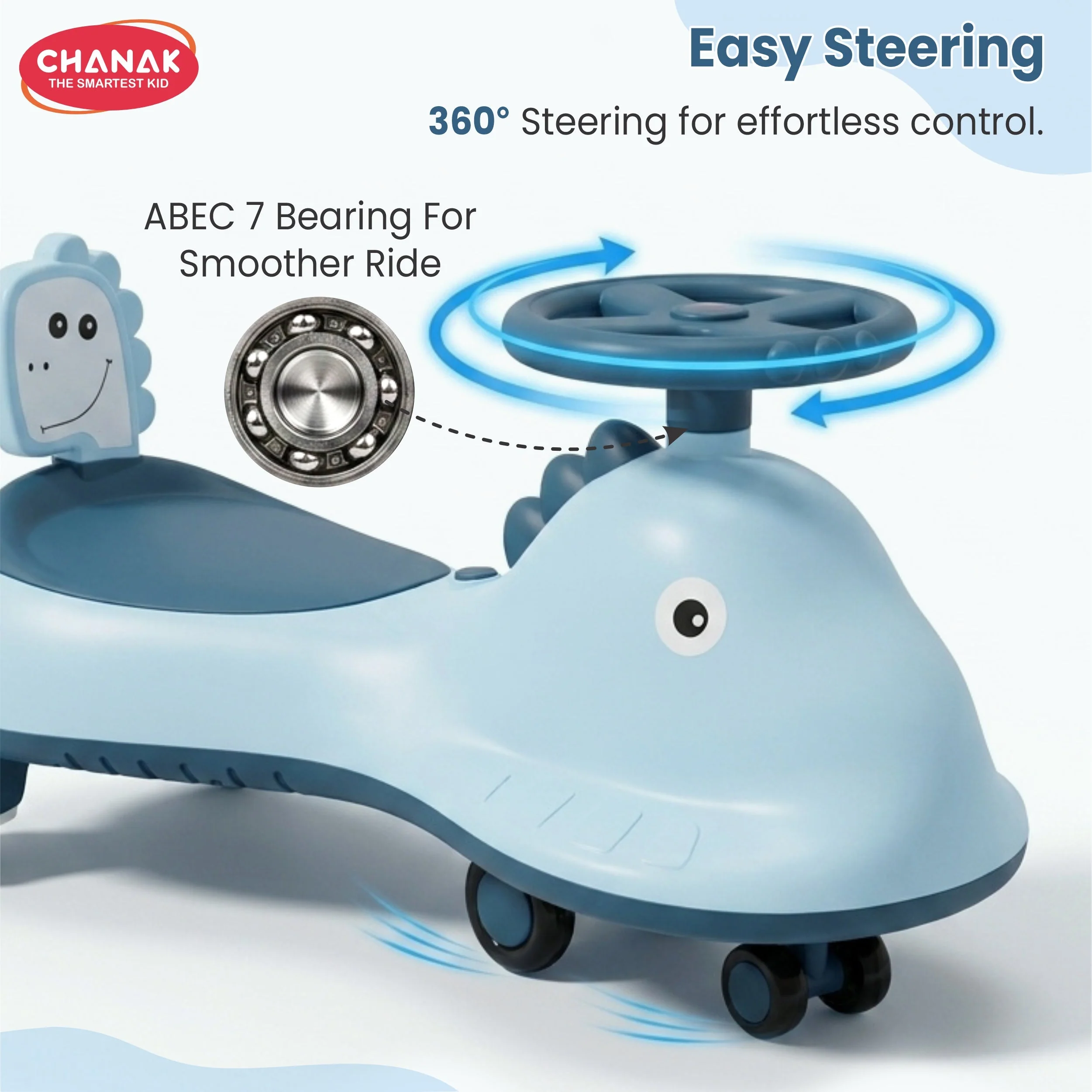 Chanak Dino Swing Ride-On Car for Kids 3+ Years | 360° Wheels, Lights & Music Animal Shape Wiggle Car – BIS Approved - Image 9