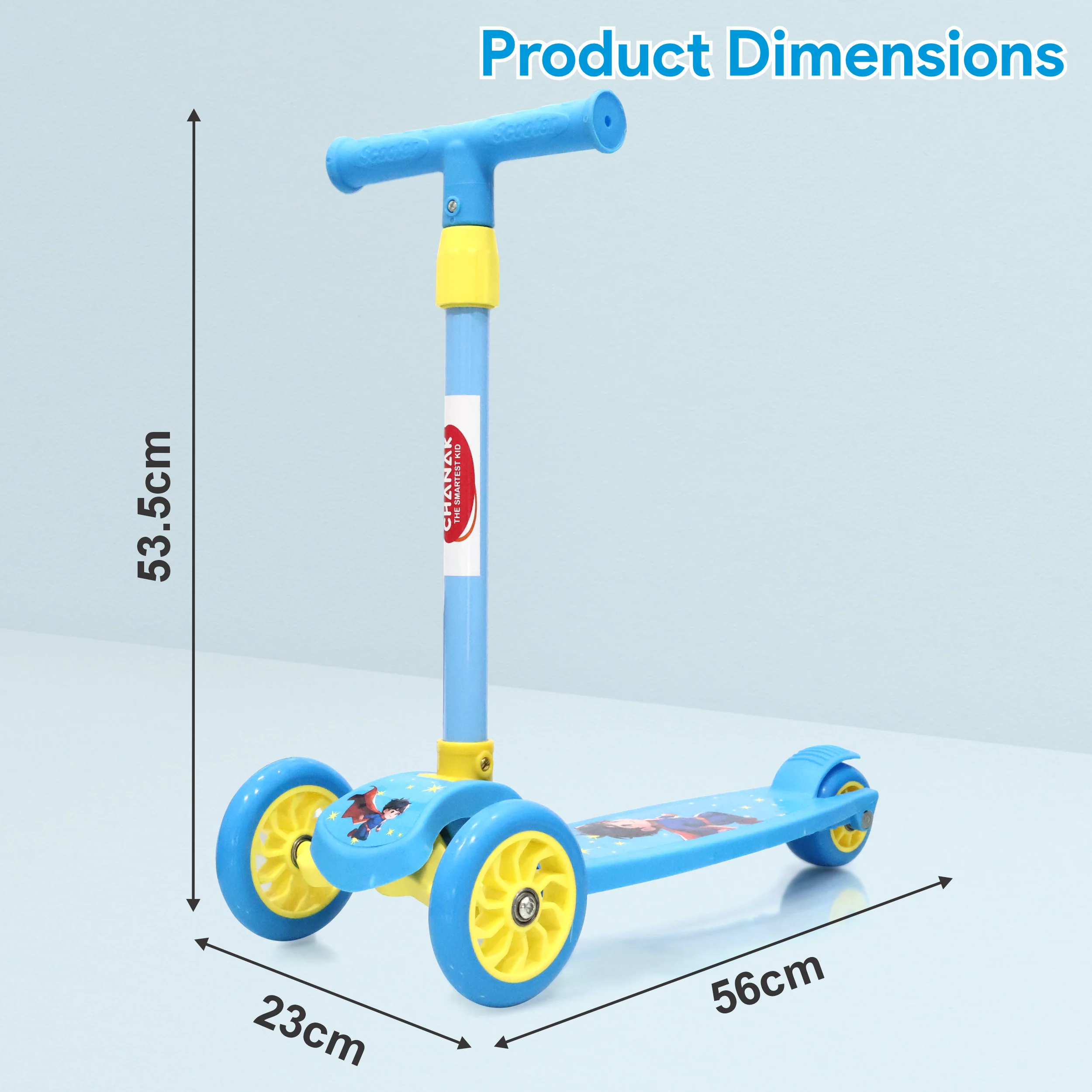 Chanak 3-Wheel Kick Scooter for Kids 5+ Years | Foldable, 4-Height Adjustable with Rear Brake – BIS Approved (Blue) - Image 2