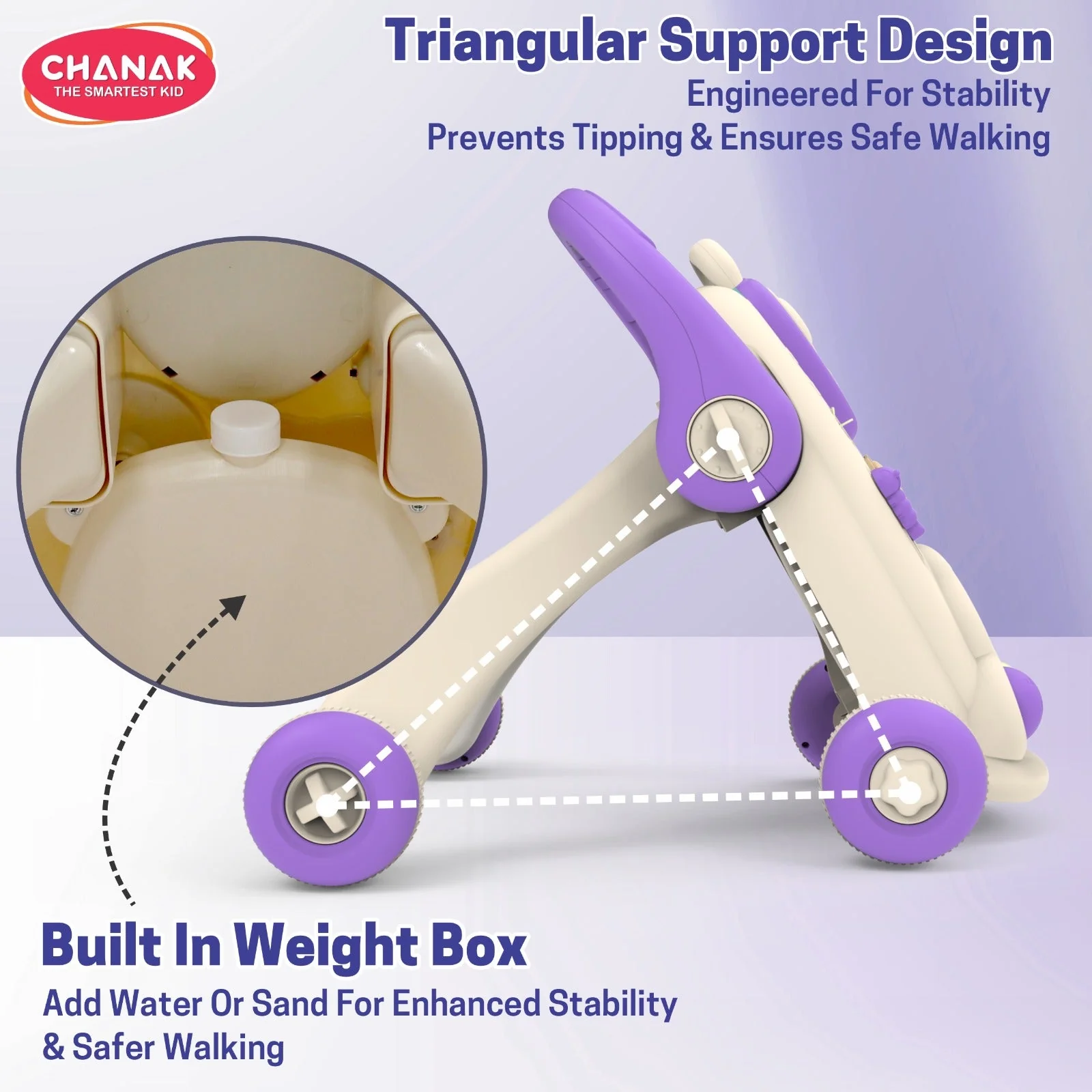 Chanak Happy Feet Baby Walker for 9+ Months | Adjustable Speed, Anti-Slip Wheels, Music & Activity Centre – BIS Approved (Purple) - Image 12