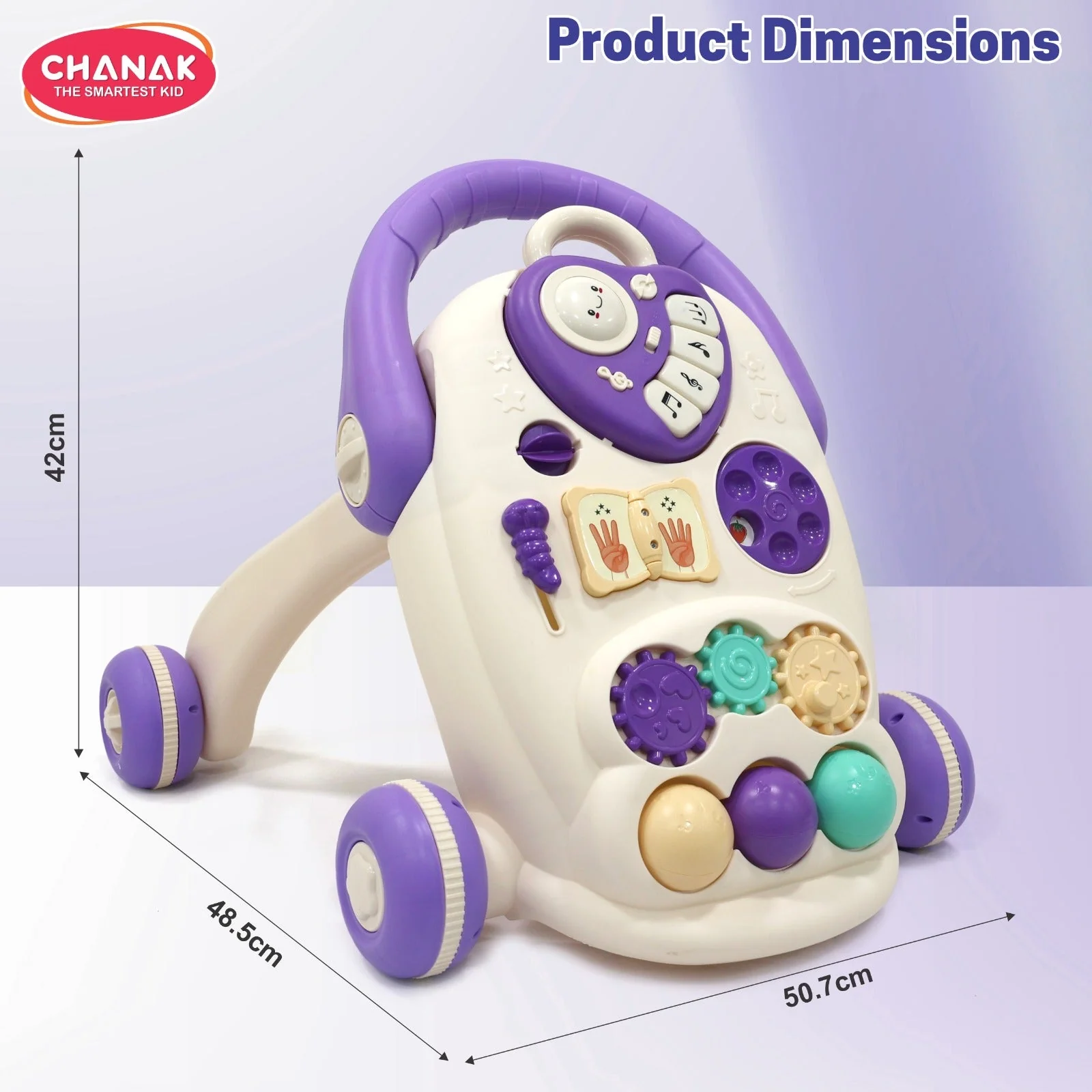 Chanak Happy Feet Baby Walker for 9+ Months | Adjustable Speed, Anti-Slip Wheels, Music & Activity Centre – BIS Approved (Purple) - Image 6