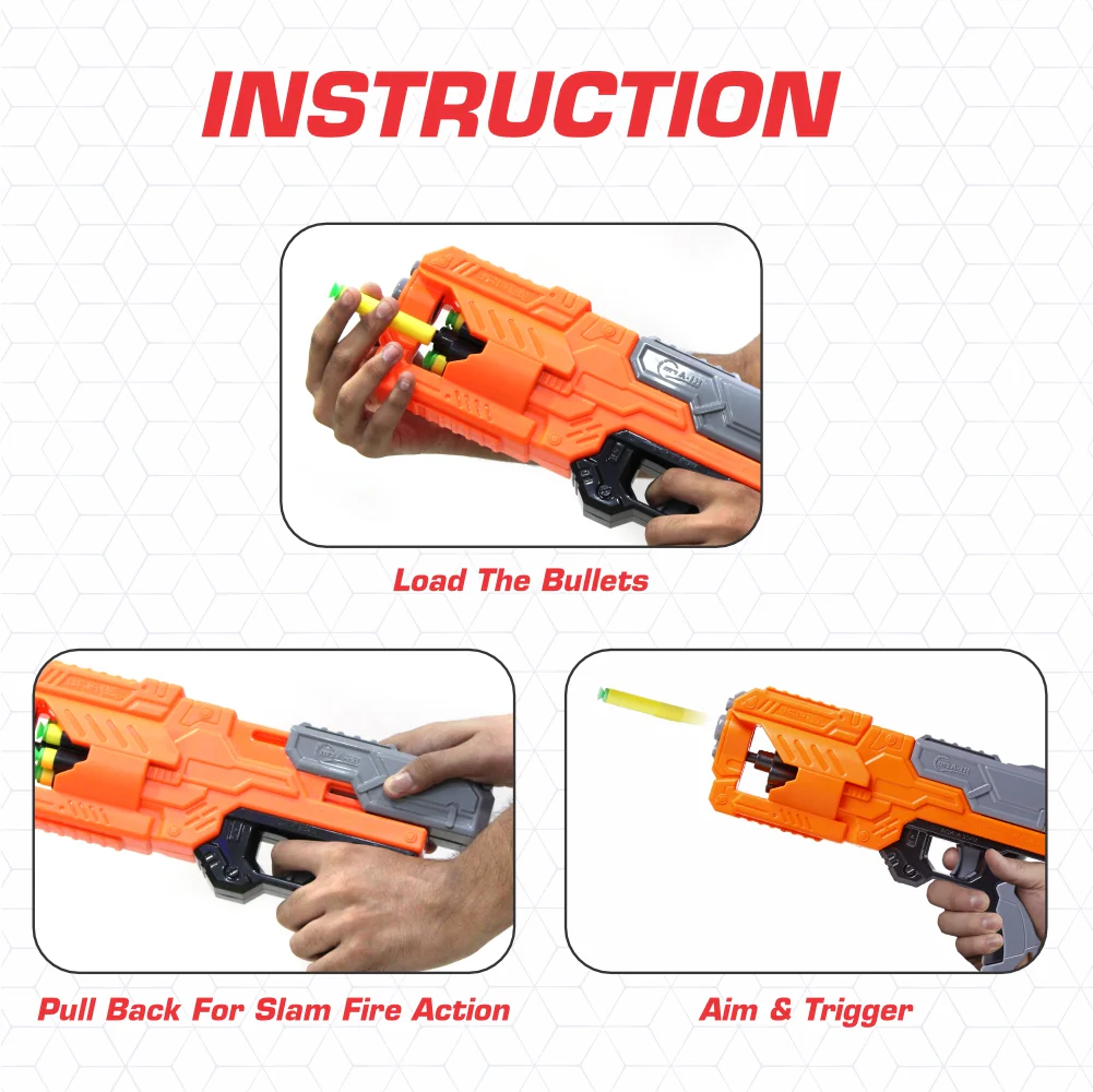 Chanak Six Fire Toy Blaster Gun for Kids 6+ Years | 6-Dart Rotating Drum, 45 Feet Range – BIS Approved (Orange) - Image 5