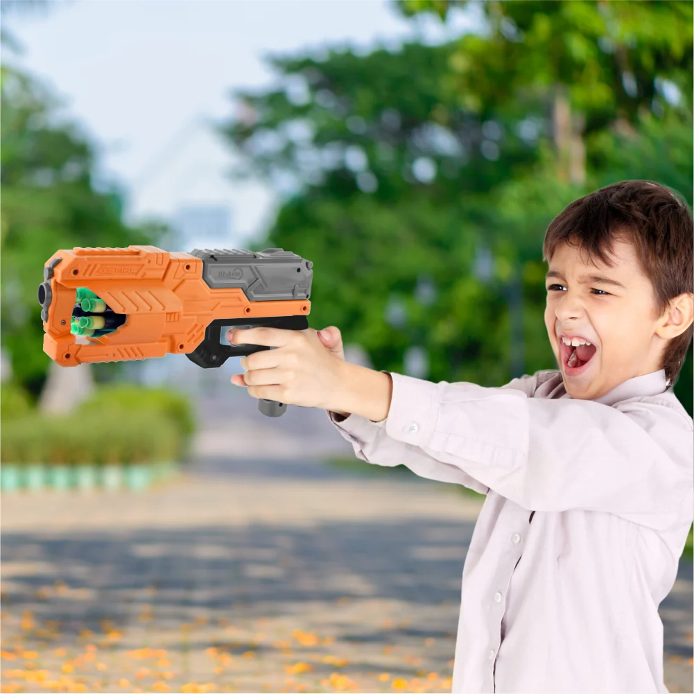 Chanak Six Fire Toy Blaster Gun for Kids 6+ Years | 6-Dart Rotating Drum, 45 Feet Range – BIS Approved (Orange) - Image 6