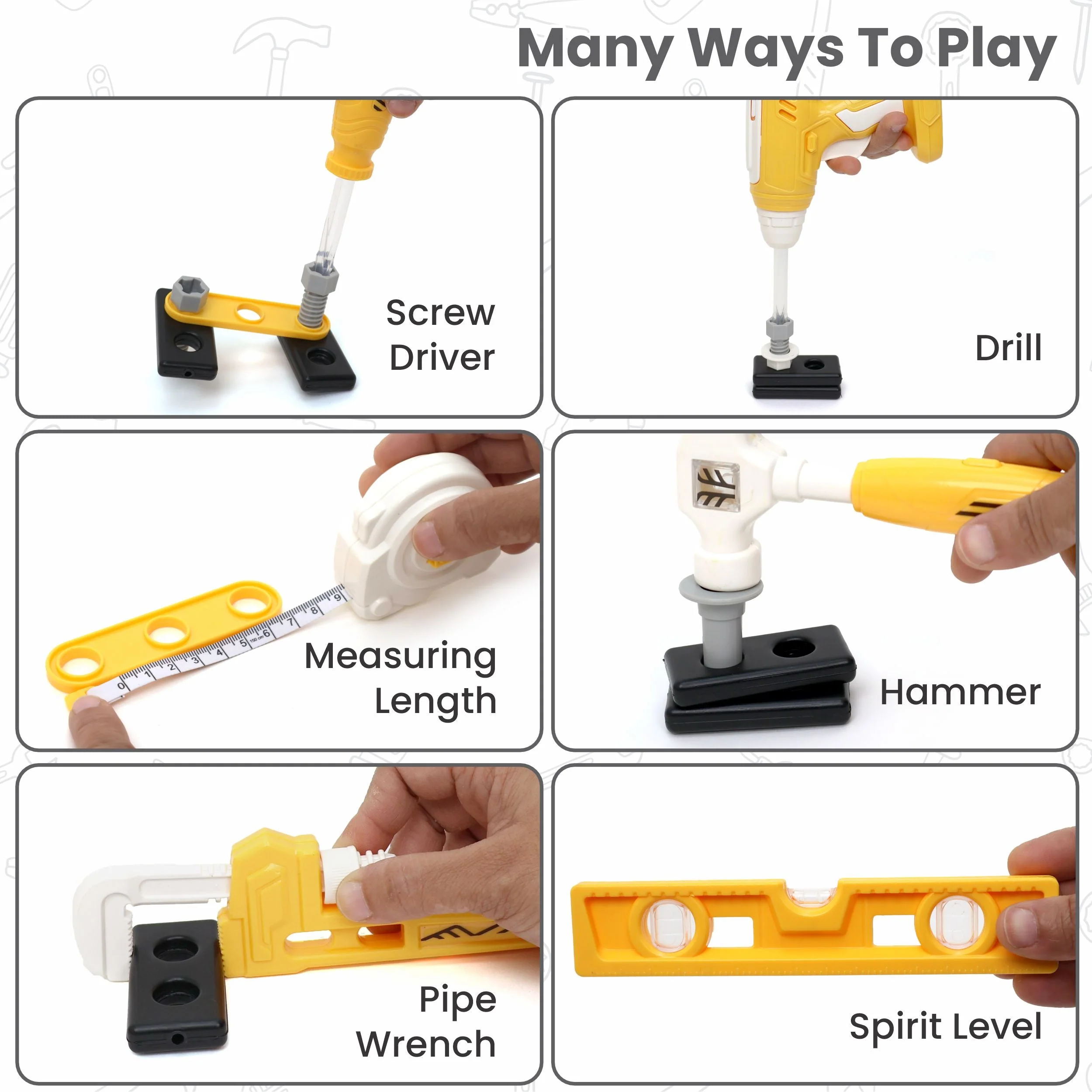 Chanak Mechanical Tool Kit for Kids 3+ Years | 24 Pc LED Instrument Set with Wheel Briefcase – BIS Approved (Yellow) - Image 4