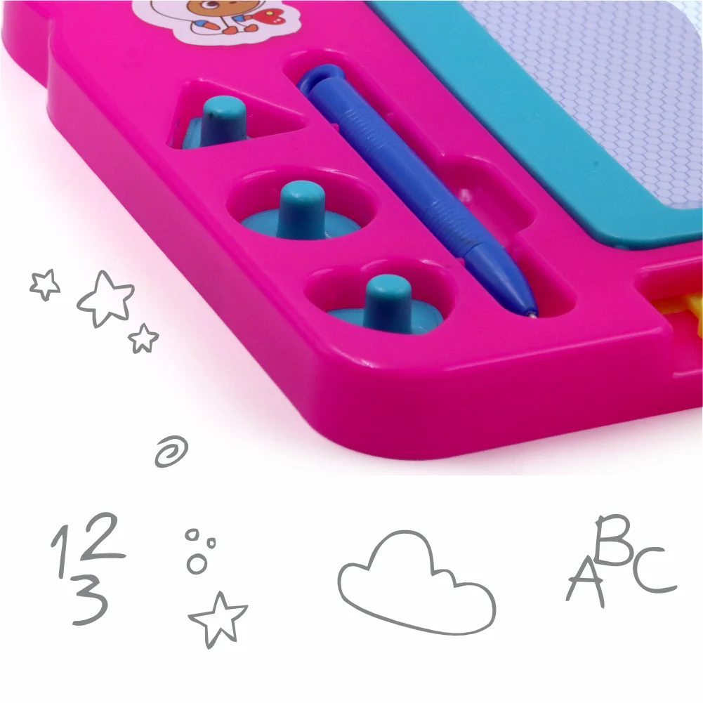 Chanak Magnetic Drawing Board for Kids 3+ Years | Writing & Drawing Slate with Pen and Stamps – BIS Approved (Pink) - Image 2