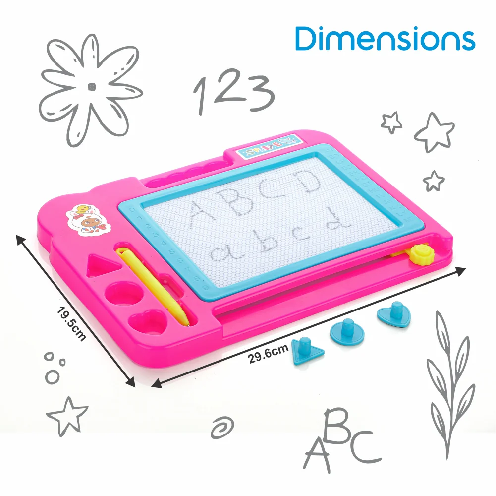 Chanak Magnetic Drawing Board for Kids 3+ Years | Writing & Drawing Slate with Pen and Stamps – BIS Approved (Pink) - Image 4