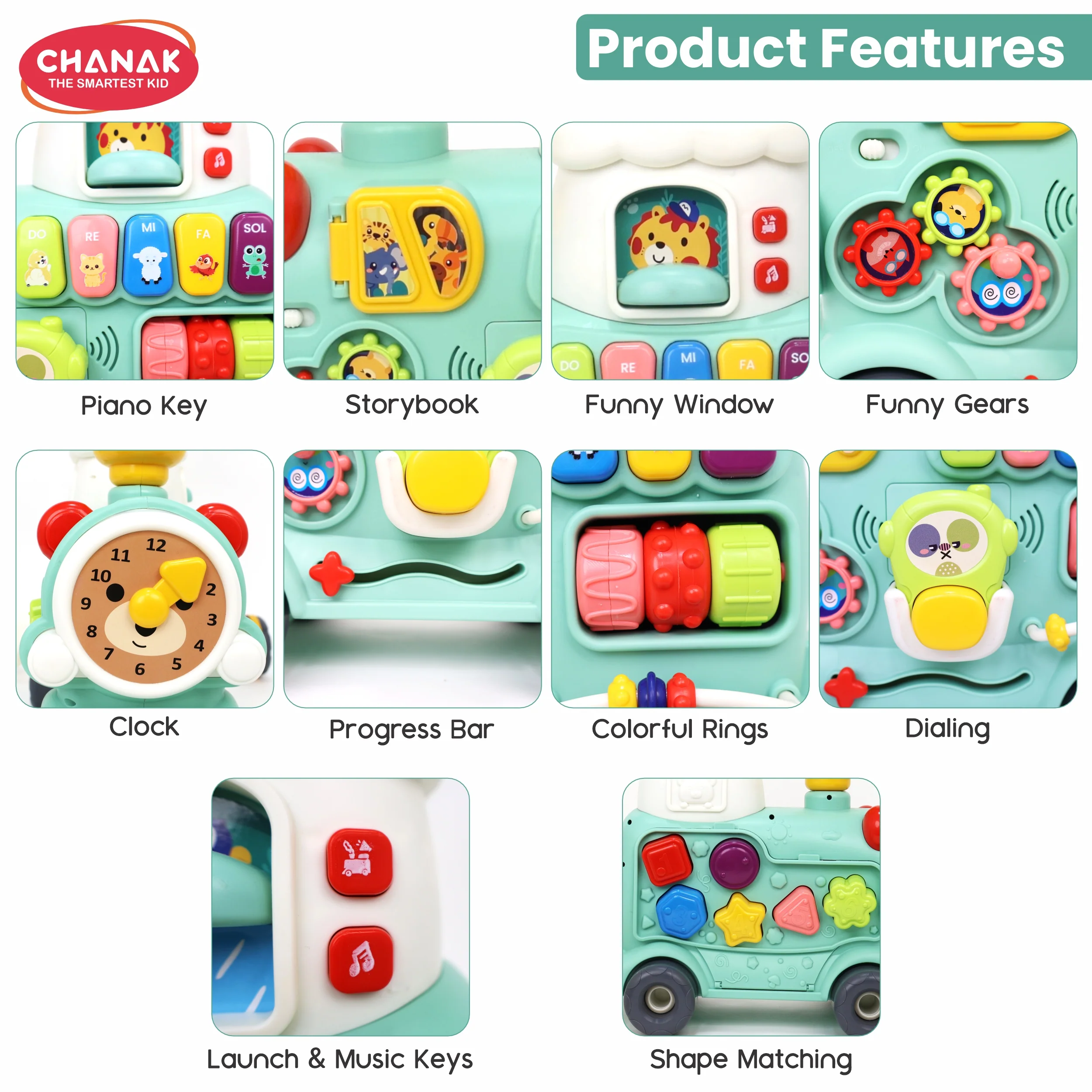 Chanak Mini Tiny Train Baby Walker for 9+ Months | Ride-On with Push & Pull Handle, Music & Animal Sounds – BIS Approved - Image 4
