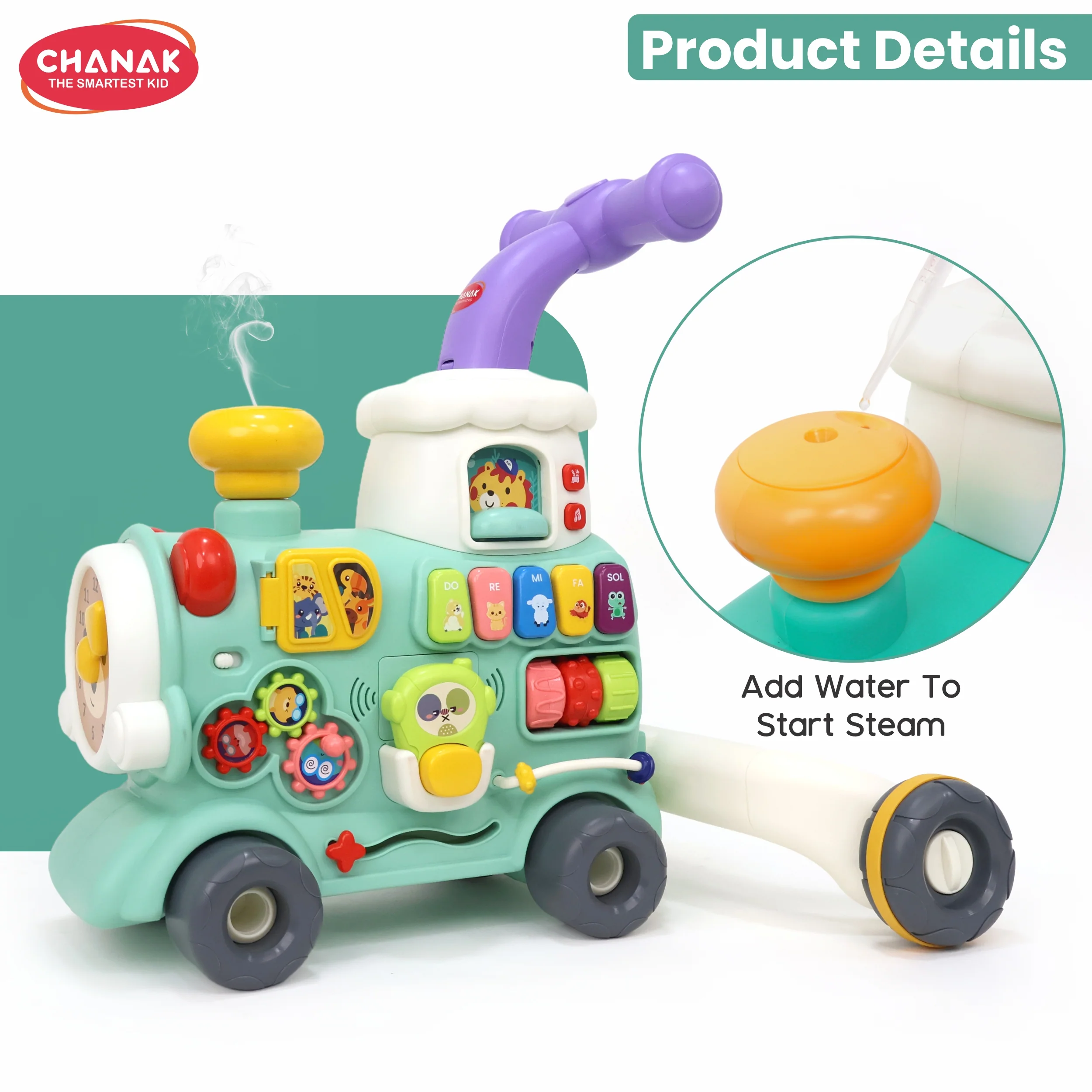 Chanak Mini Tiny Train Baby Walker for 9+ Months | Ride-On with Push & Pull Handle, Music & Animal Sounds – BIS Approved - Image 5