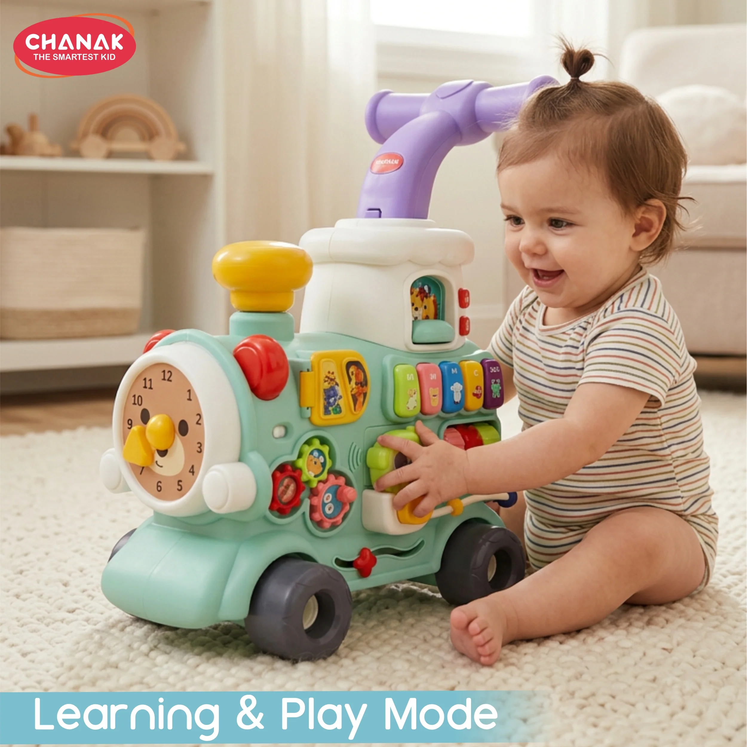 Chanak Mini Tiny Train Baby Walker for 9+ Months | Ride-On with Push & Pull Handle, Music & Animal Sounds – BIS Approved - Image 9