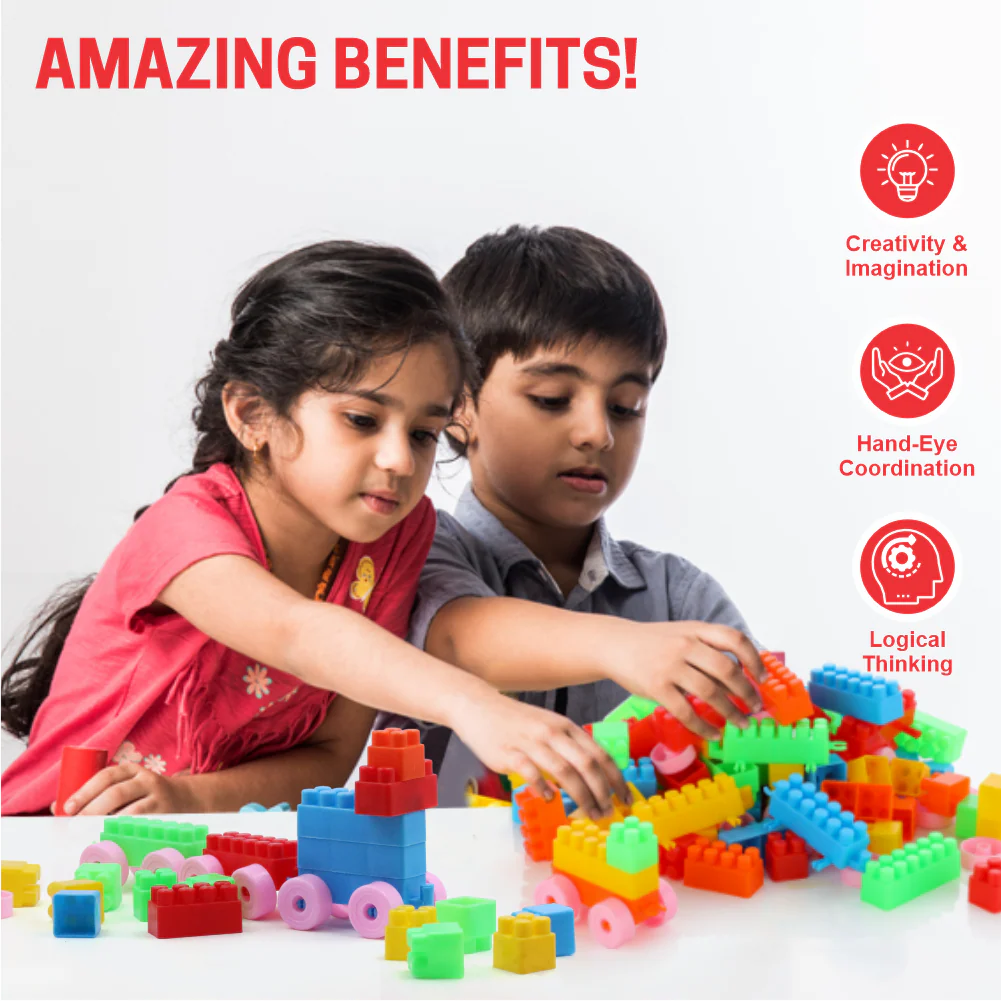 Chanak Building Blocks Set with Wheels for Kids 3+ Years | Construction Block Game – BIS Approved (105 pcs) - Image 6