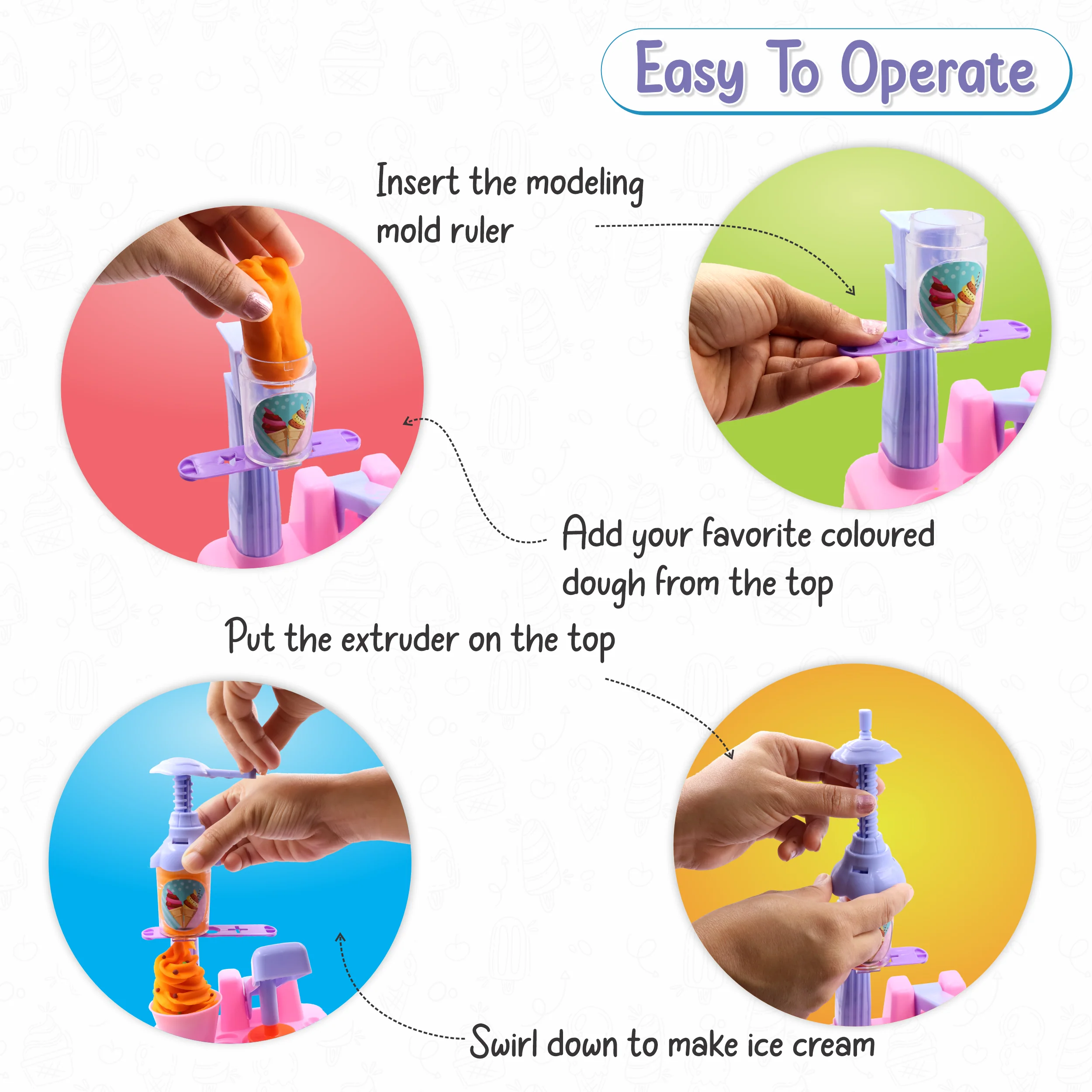 Chanak Play Dough Ice Cream Maker Set for Kids 3+ Years | 6 Colour Non-Toxic Dough Tubes 50g Each – BIS Approved - Image 3