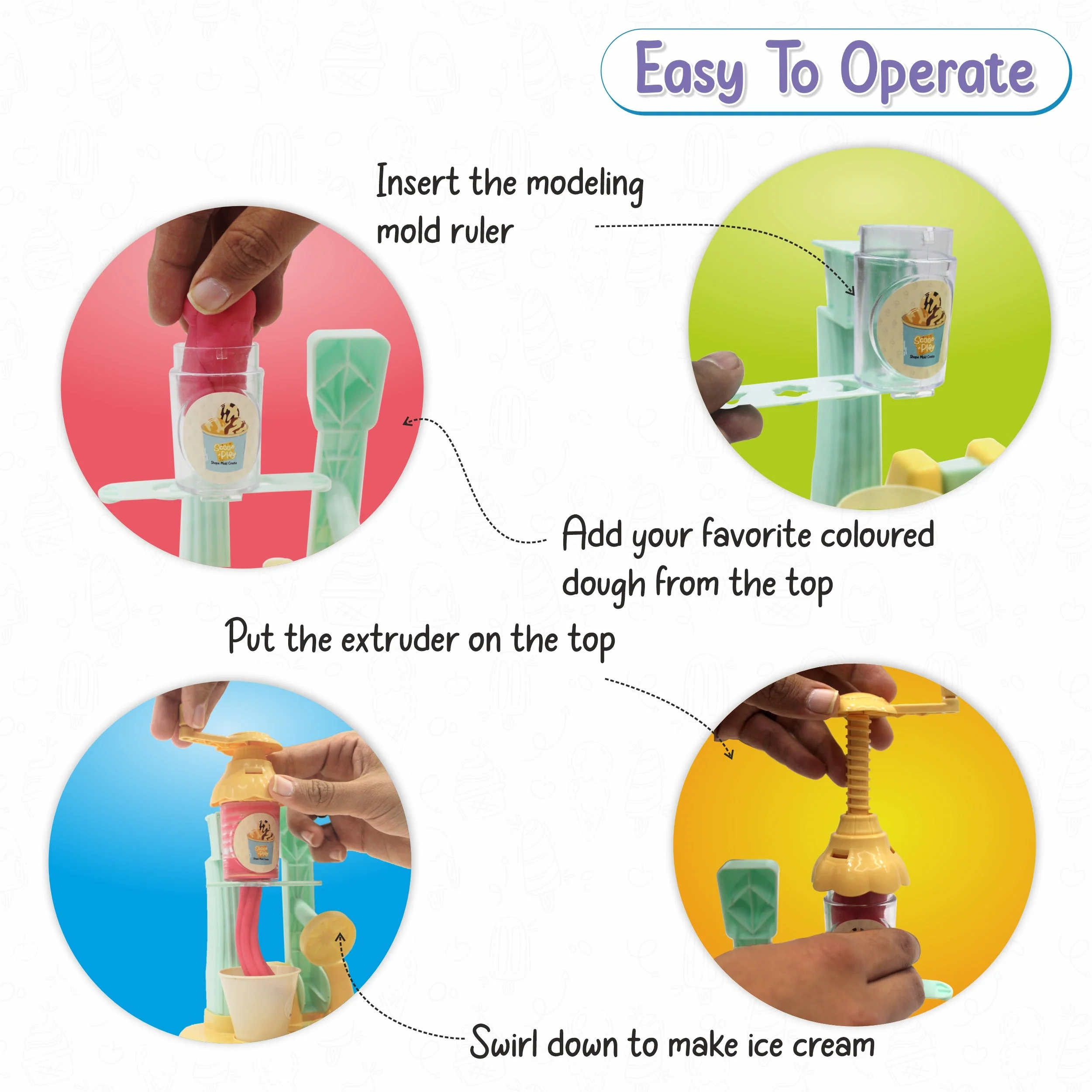 Chanak Play Dough Ice Cream Maker Set for Kids 3+ Years | 6 Colour Non-Toxic Dough Tubes 50g Each – BIS Approved (Ivory) - Image 5