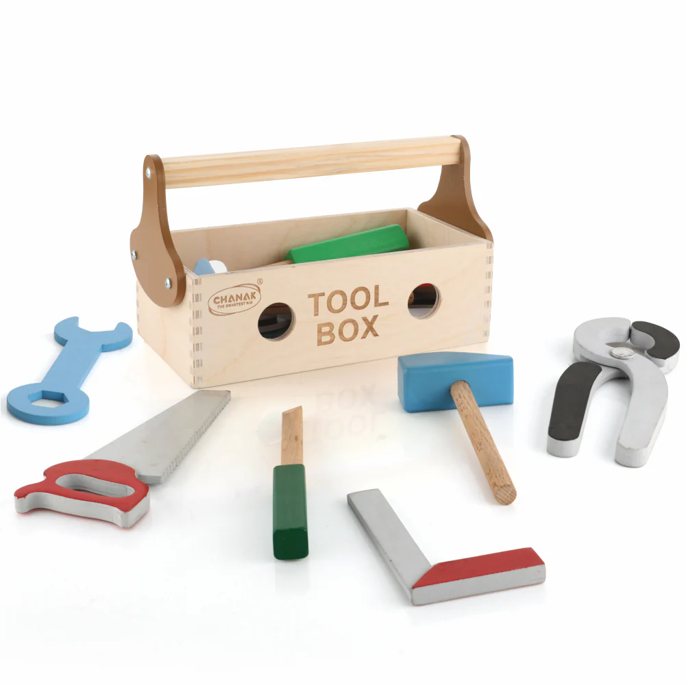 Chanak Wooden Tool Kit for Kids 5+ Years | 7 Pc Pretend Play Montessori Construction Toy Box – BIS Approved