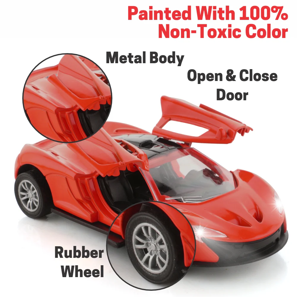 Chanak Die-Cast Metal Pull Back Car for Kids 3+ Years | LED Lights & Realistic Engine Sound – BIS Approved (Red) - Image 3