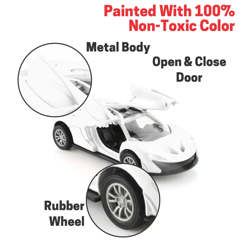 Chanak Die-Cast Metal Pull Back Car for Kids 3+ Years | LED Lights & Realistic Engine Sound – BIS Approved (White) - Image 3