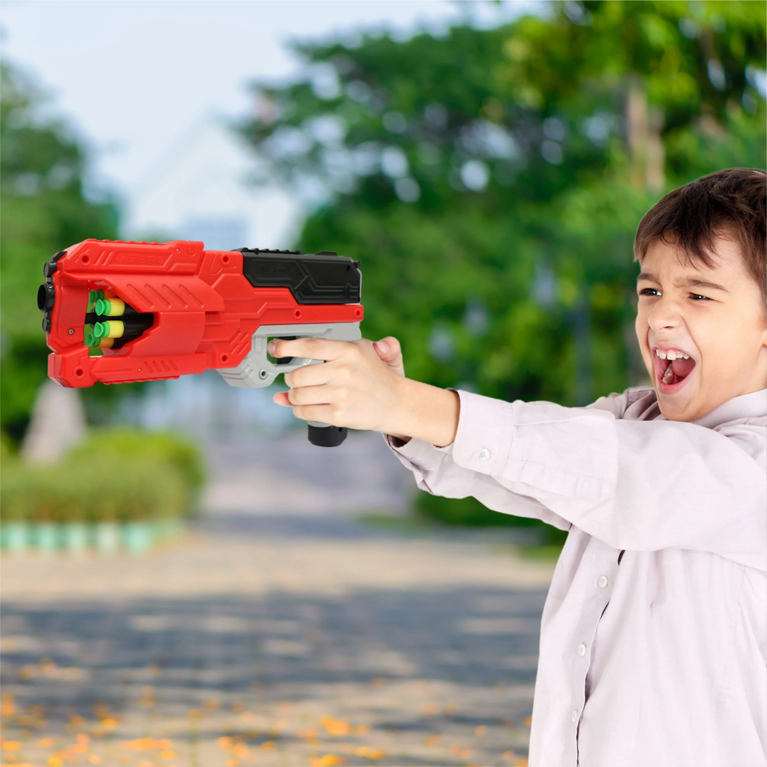Chanak Six Fire Toy Blaster Gun for Kids 6+ Years | 6-Dart Rotating Drum, 45 Feet Range – BIS Approved (Red) - Image 2