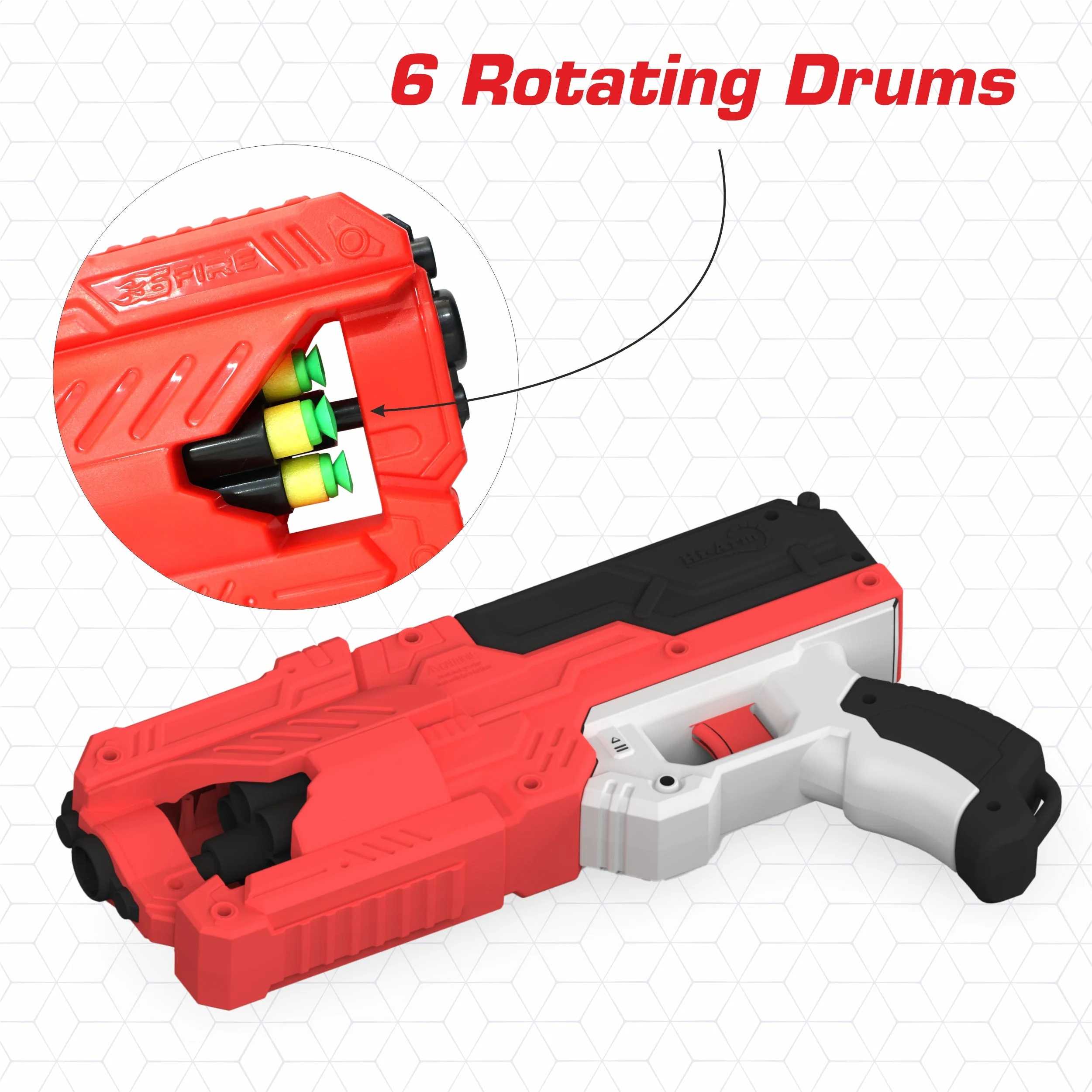 Chanak Six Fire Toy Blaster Gun for Kids 6+ Years | 6-Dart Rotating Drum, 45 Feet Range – BIS Approved (Red) - Image 5