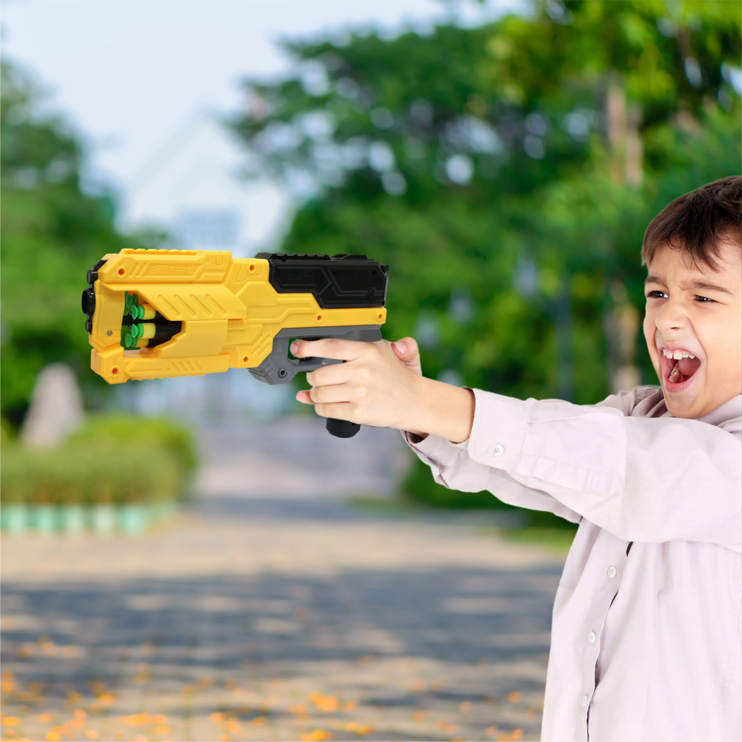 Chanak Six Fire Toy Blaster Gun for Kids 6+ Years | 6-Dart Rotating Drum, 45 Feet Range – BIS Approved (Yellow) - Image 7
