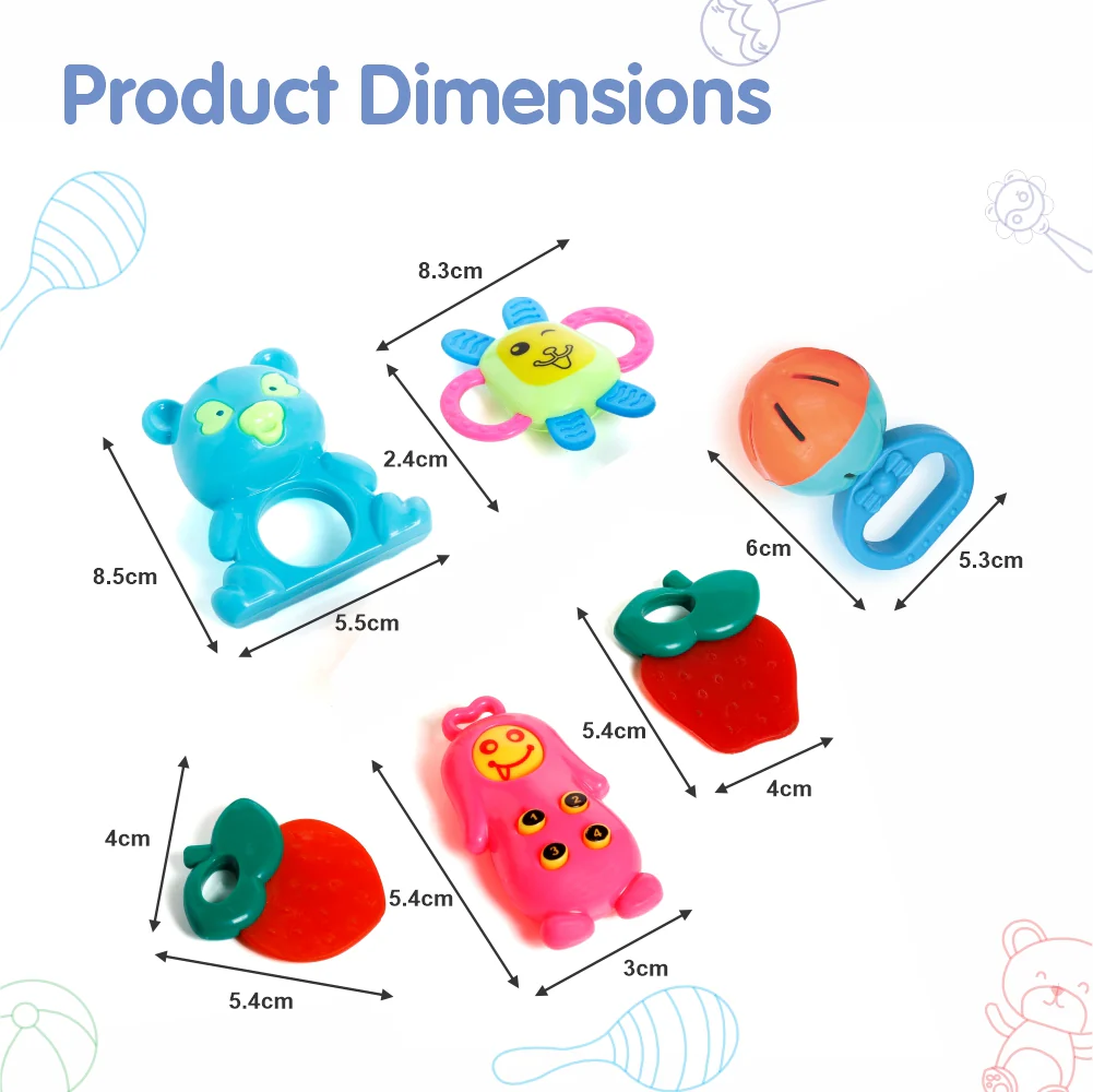 Chanak Baby Rattle Set for 0-6 Months | 6 Pcs Non-Toxic BPA Free Sensory Toy – BIS Approved - Image 3