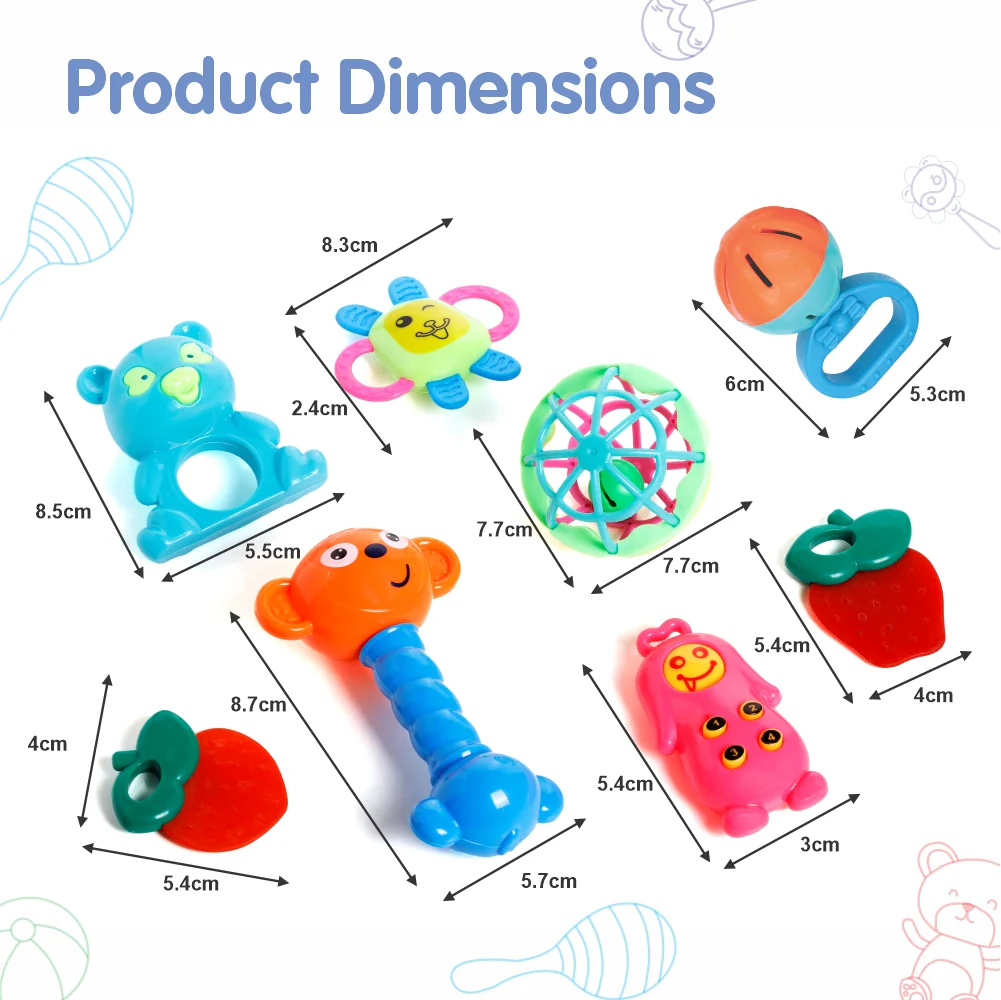 Chanak Baby Rattle Set for 0-6 Months | 8 Pcs Non-Toxic BPA Free Sensory Toy – BIS Approved - Image 3